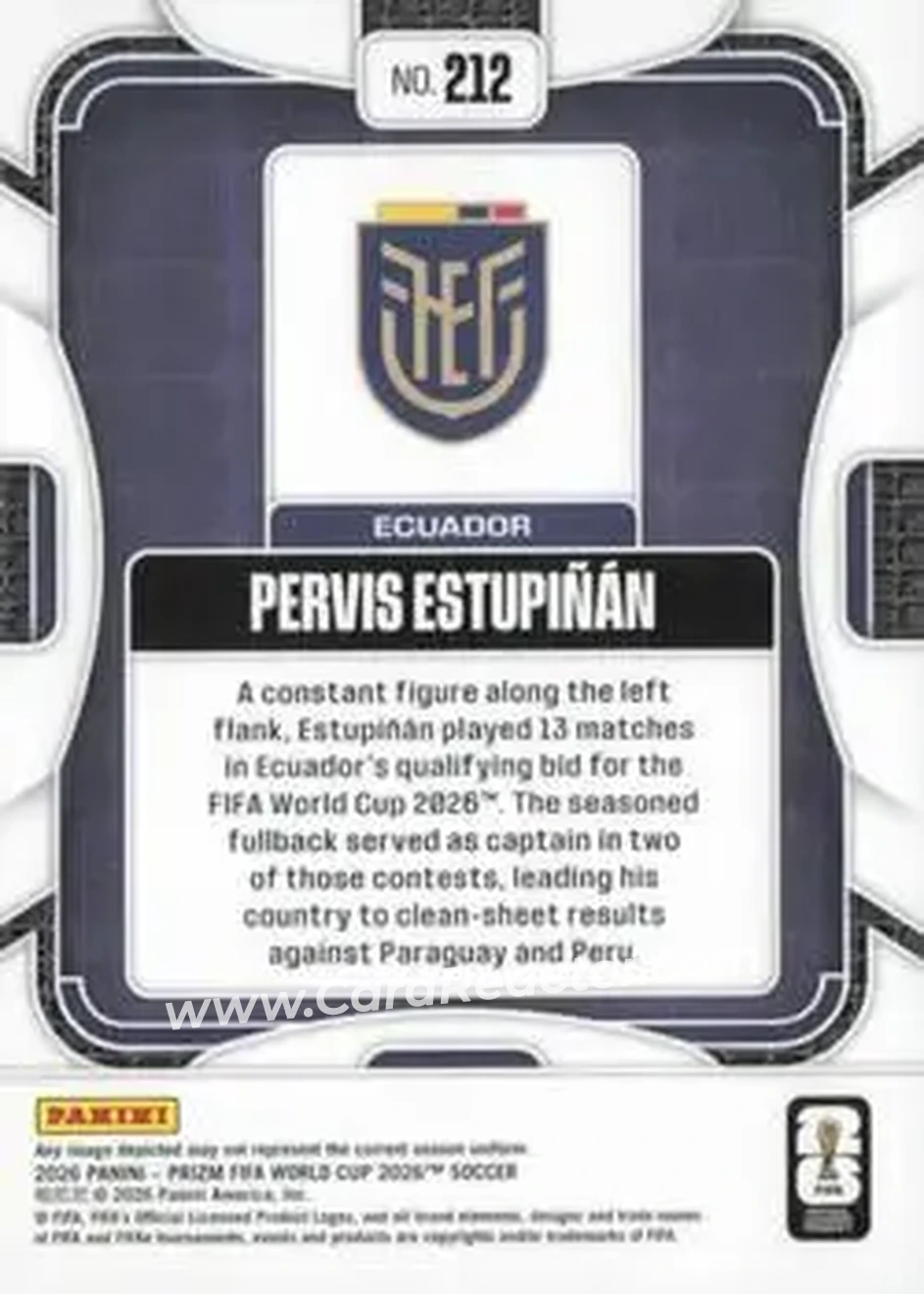 2026 Panini Prizm FIFA World Cup #212 - Pervis Estupinan - Ecuador - Back