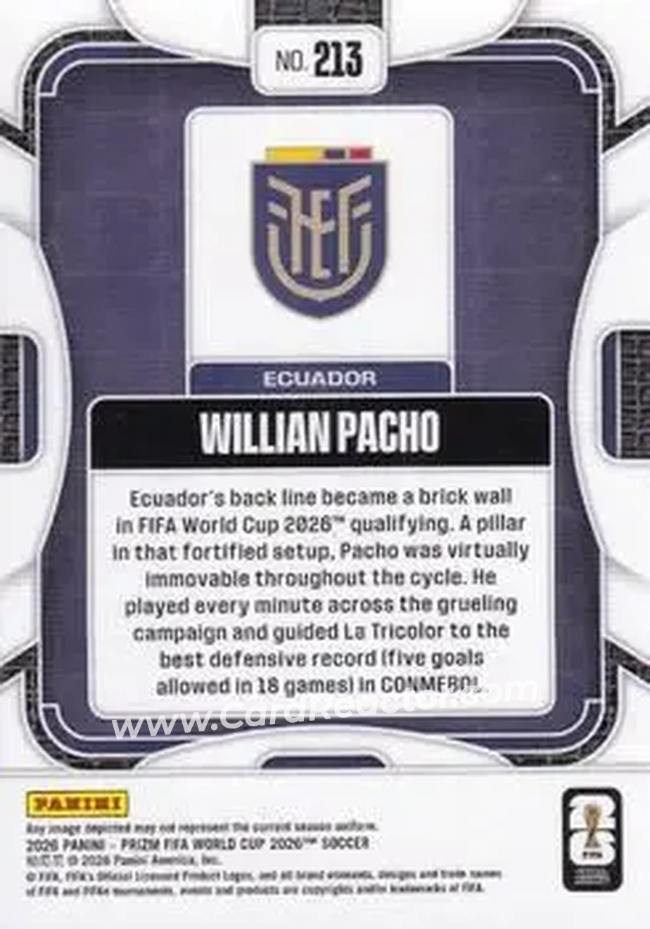 2026 Panini Prizm FIFA World Cup #213 - Willian Pacho - Ecuador - Back