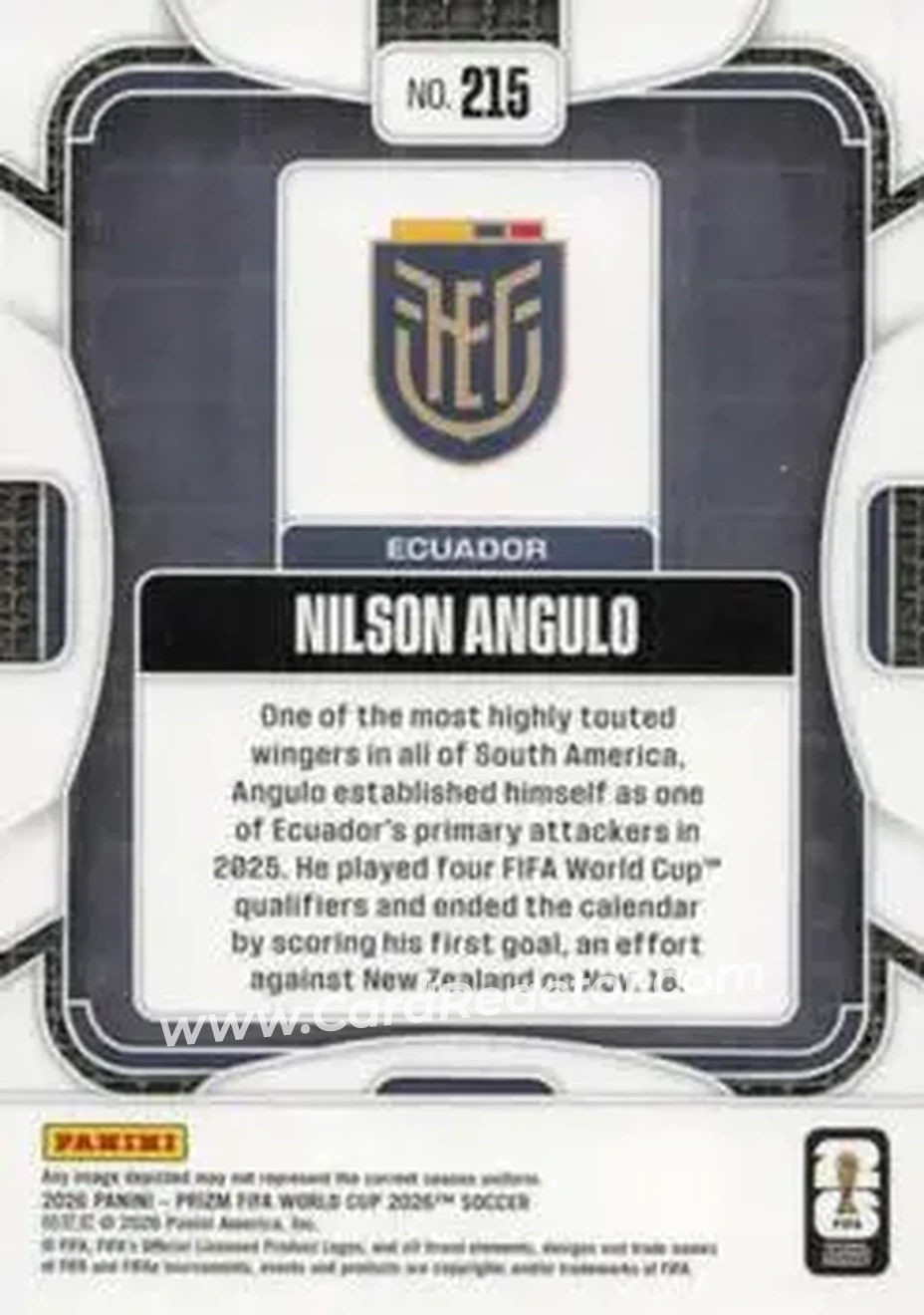 2026 Panini Prizm FIFA World Cup #215 - Nilson Angulo - Ecuador - Back