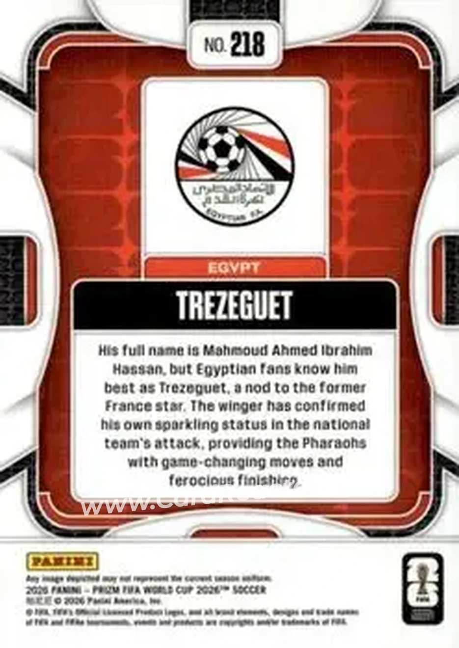 2026 Panini Prizm FIFA World Cup #218 - David Trezeguet - Egypt - Back