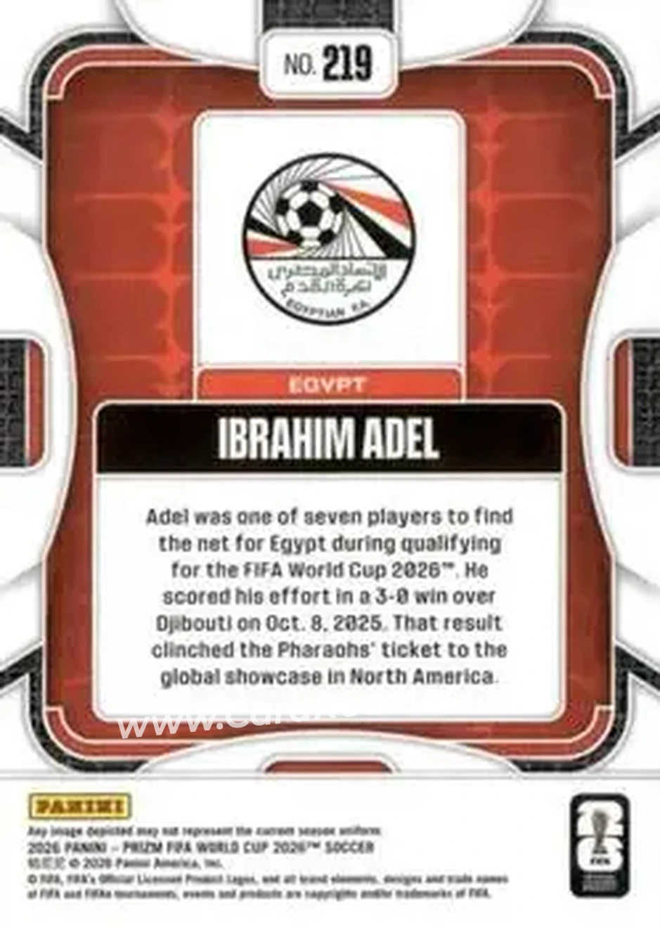2026 Panini Prizm FIFA World Cup #219 - Ibrahim Adel - Egypt - Back