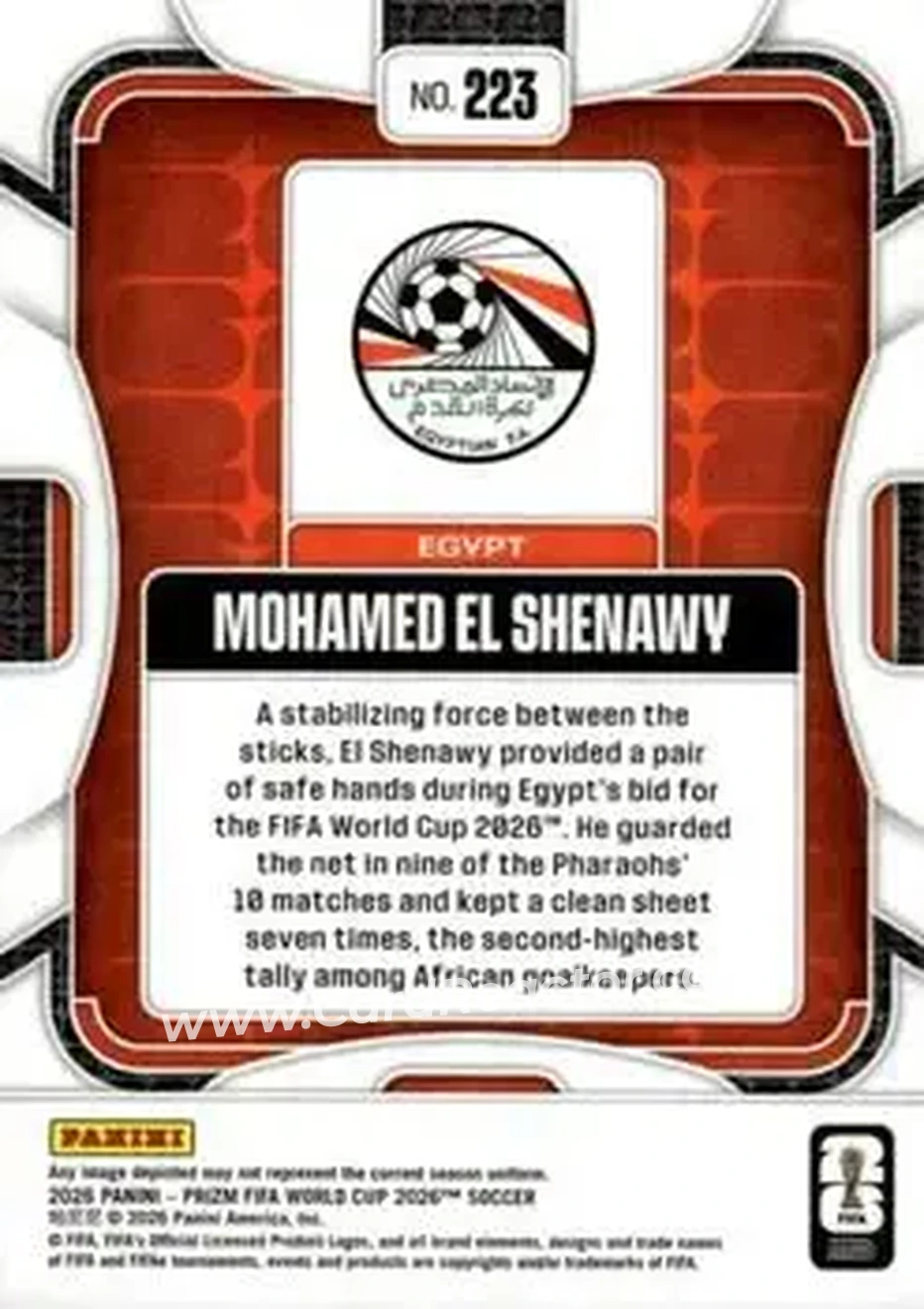 2026 Panini Prizm FIFA World Cup #223 - Mohamed El Shenawy - Egypt - Back