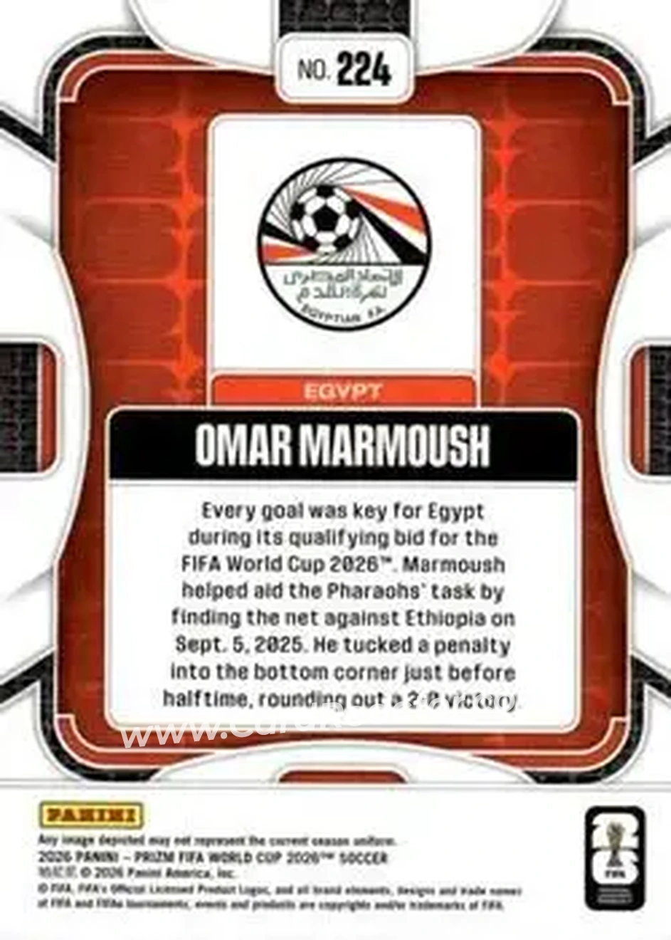 2026 Panini Prizm FIFA World Cup #224 - Omar Marmoush - Egypt - Back