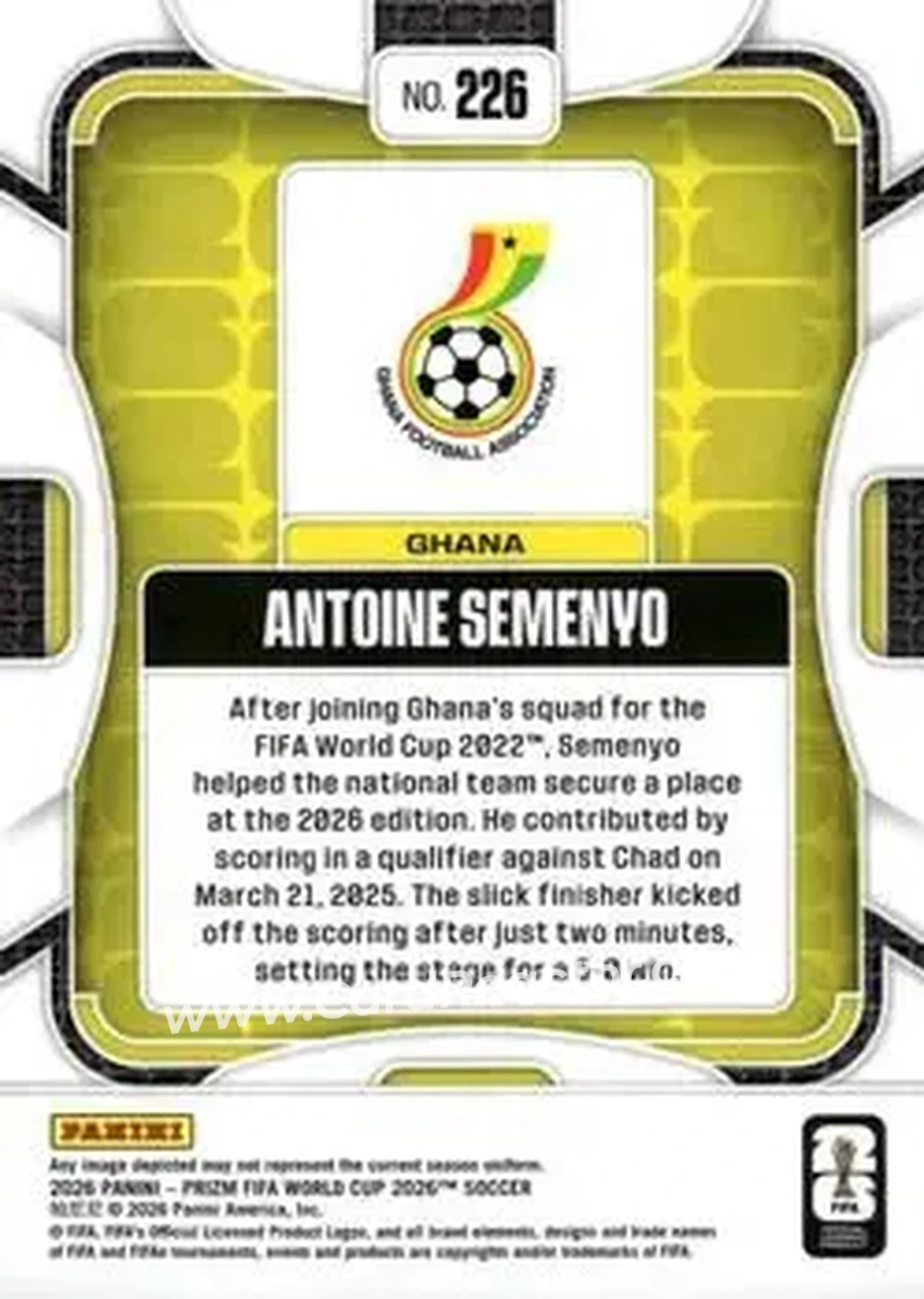 2026 Panini Prizm FIFA World Cup #226 - Antoine Semenyo - Ghana - Back