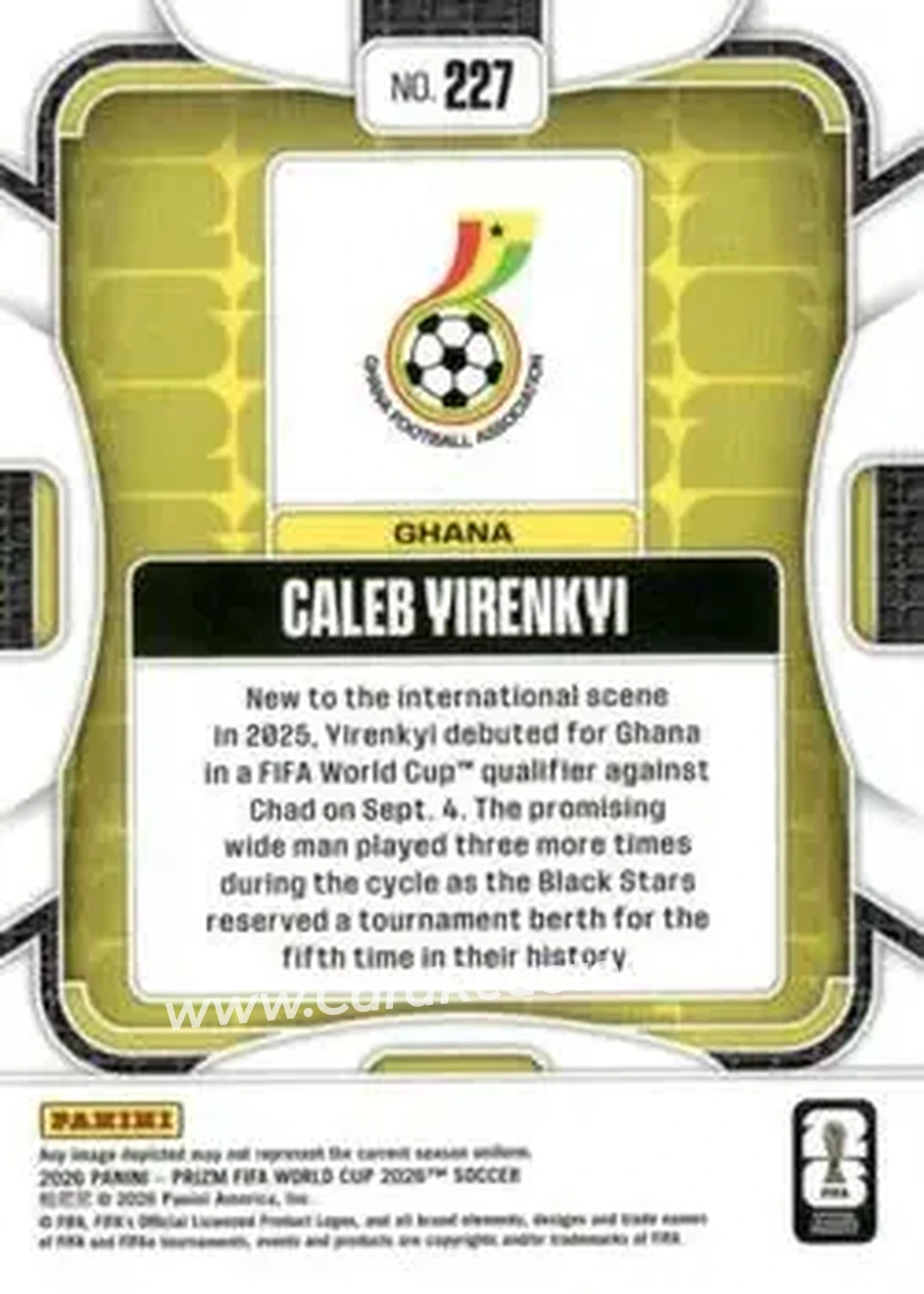 2026 Panini Prizm FIFA World Cup #227 - Caleb Yirenkyi - Ghana - Back