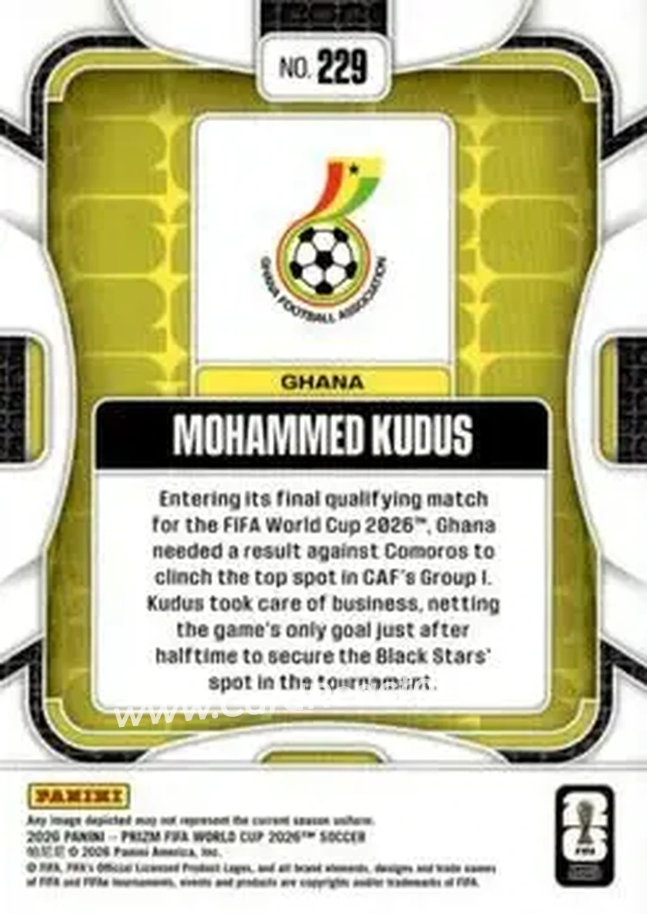 2026 Panini Prizm FIFA World Cup #229 - Mohammed Kudus - Ghana - Back