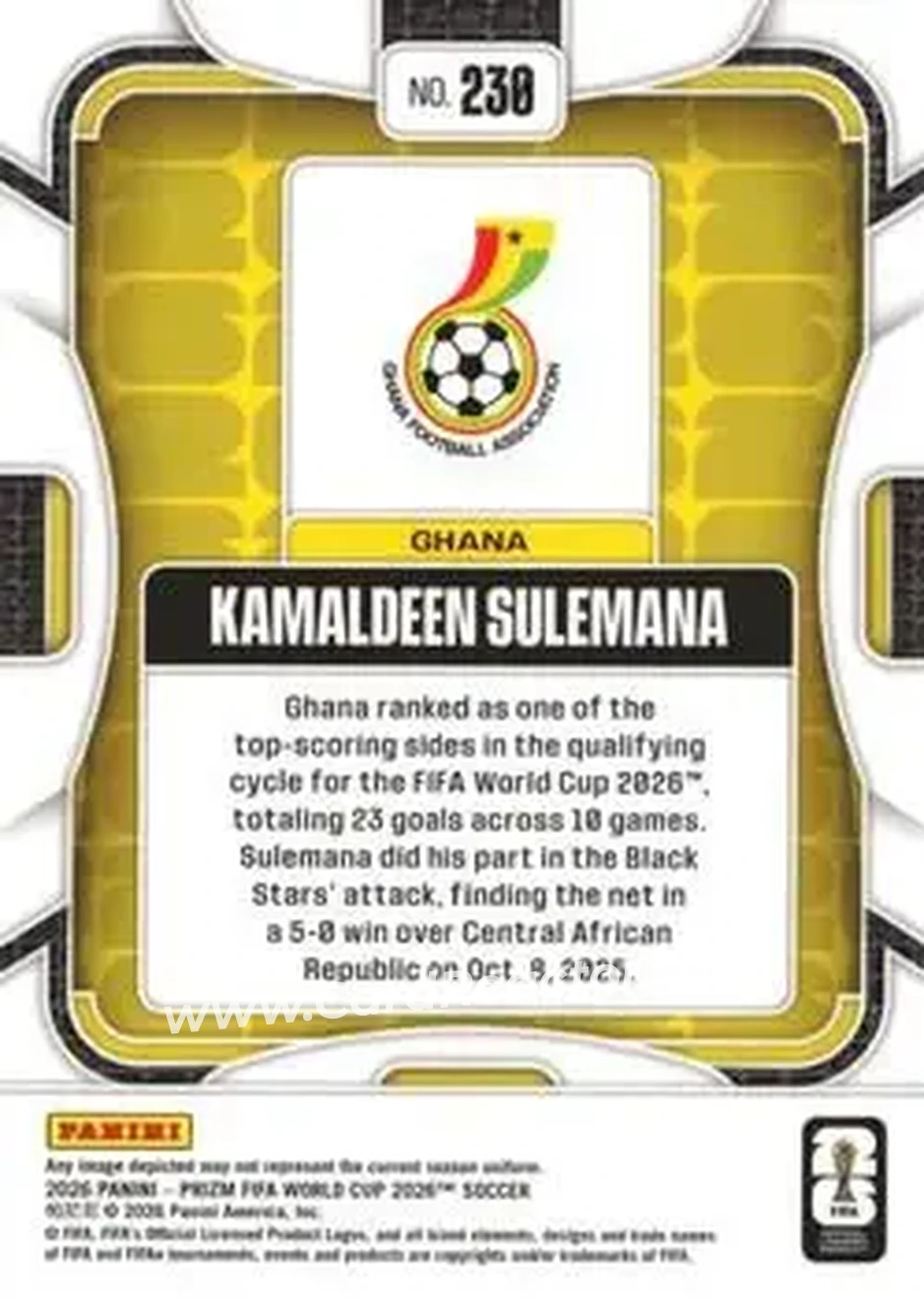 2026 Panini Prizm FIFA World Cup #230 - Kamaldeen Sulemana - Ghana - Back