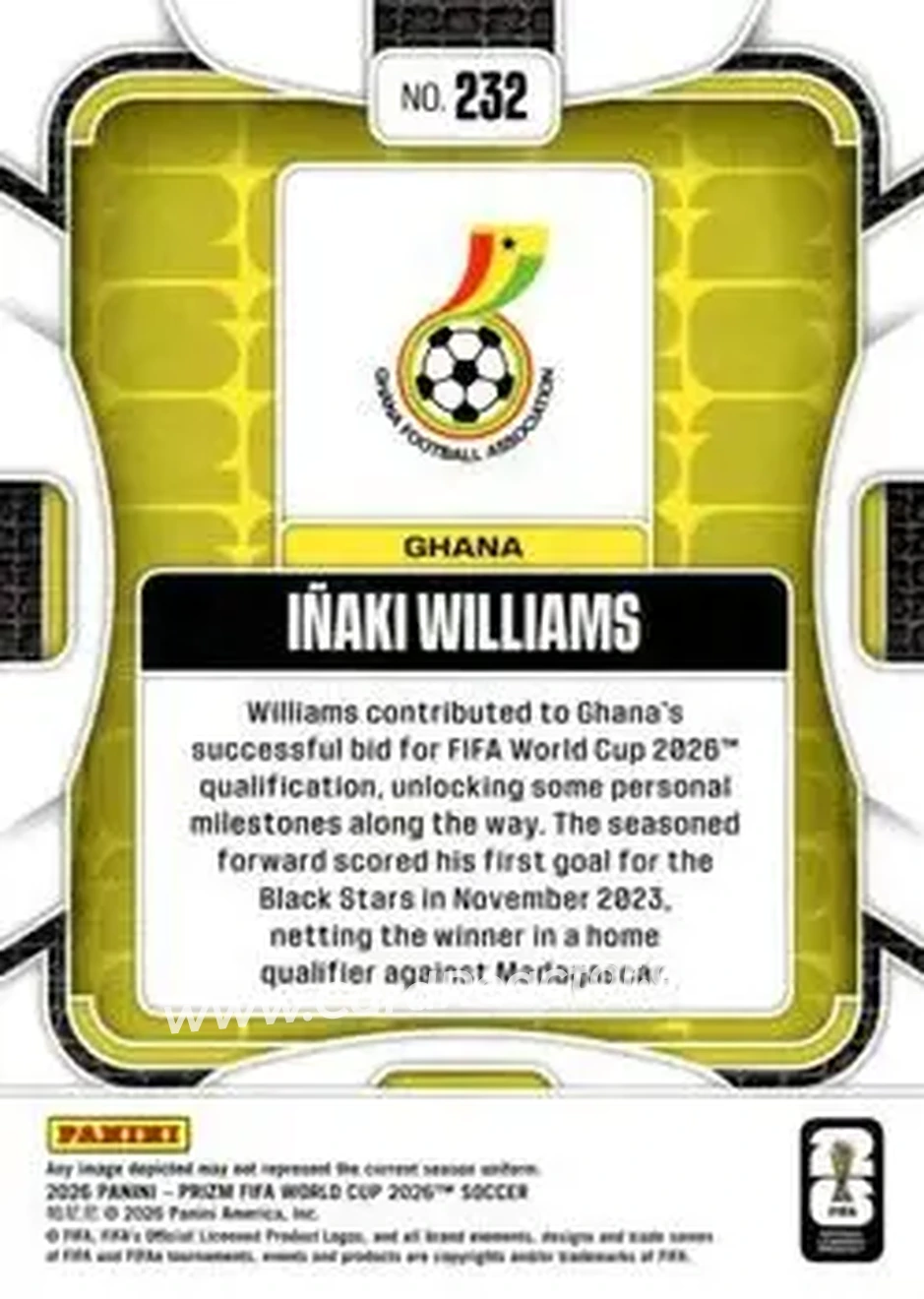 2026 Panini Prizm FIFA World Cup #232 - Inaki Williams - Ghana - Back