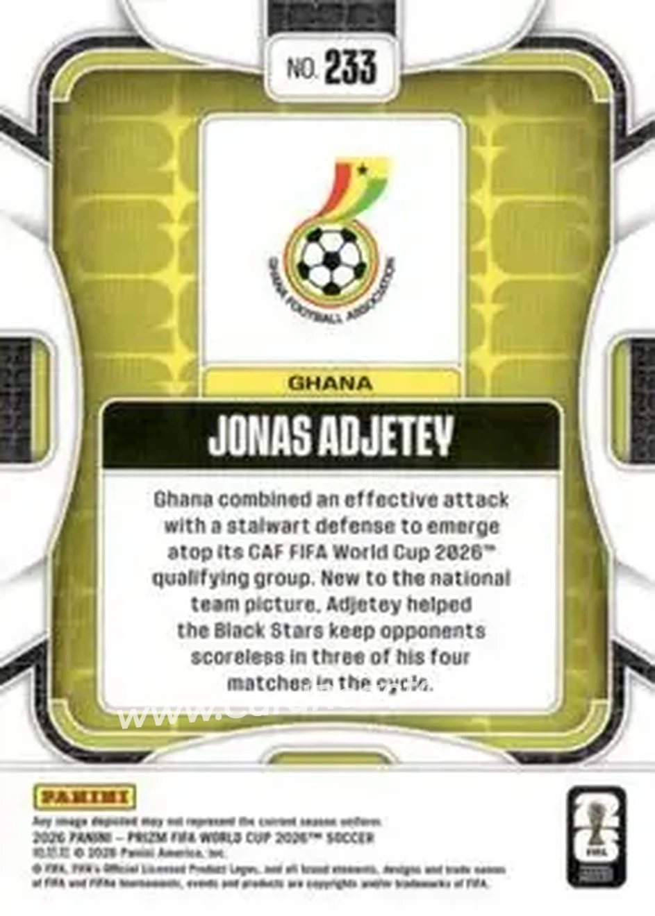 2026 Panini Prizm FIFA World Cup #233 - Jonas Adjetey - Ghana - Back