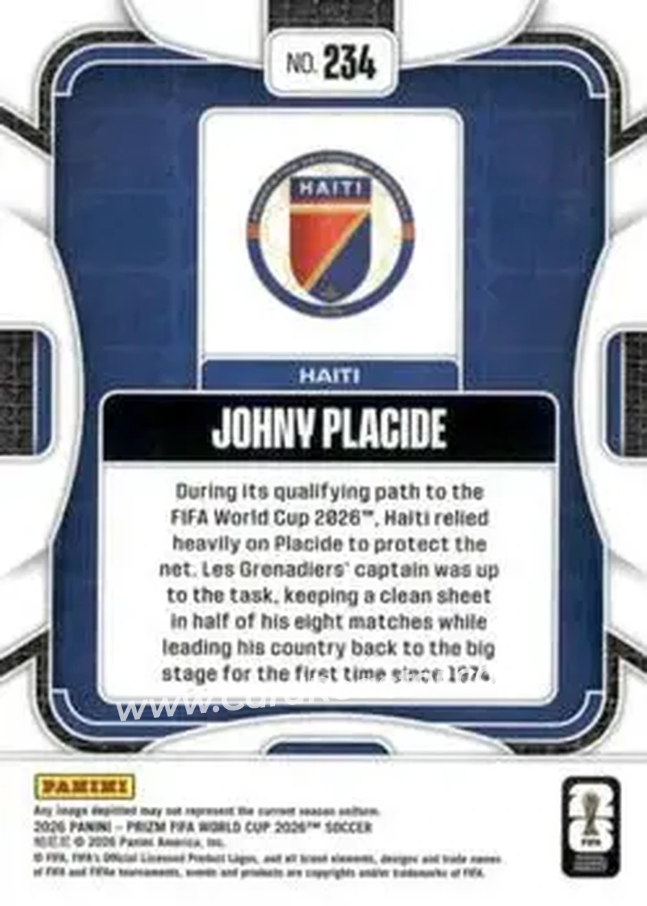 2026 Panini Prizm FIFA World Cup #234 - Johny Placide - Haiti - Back