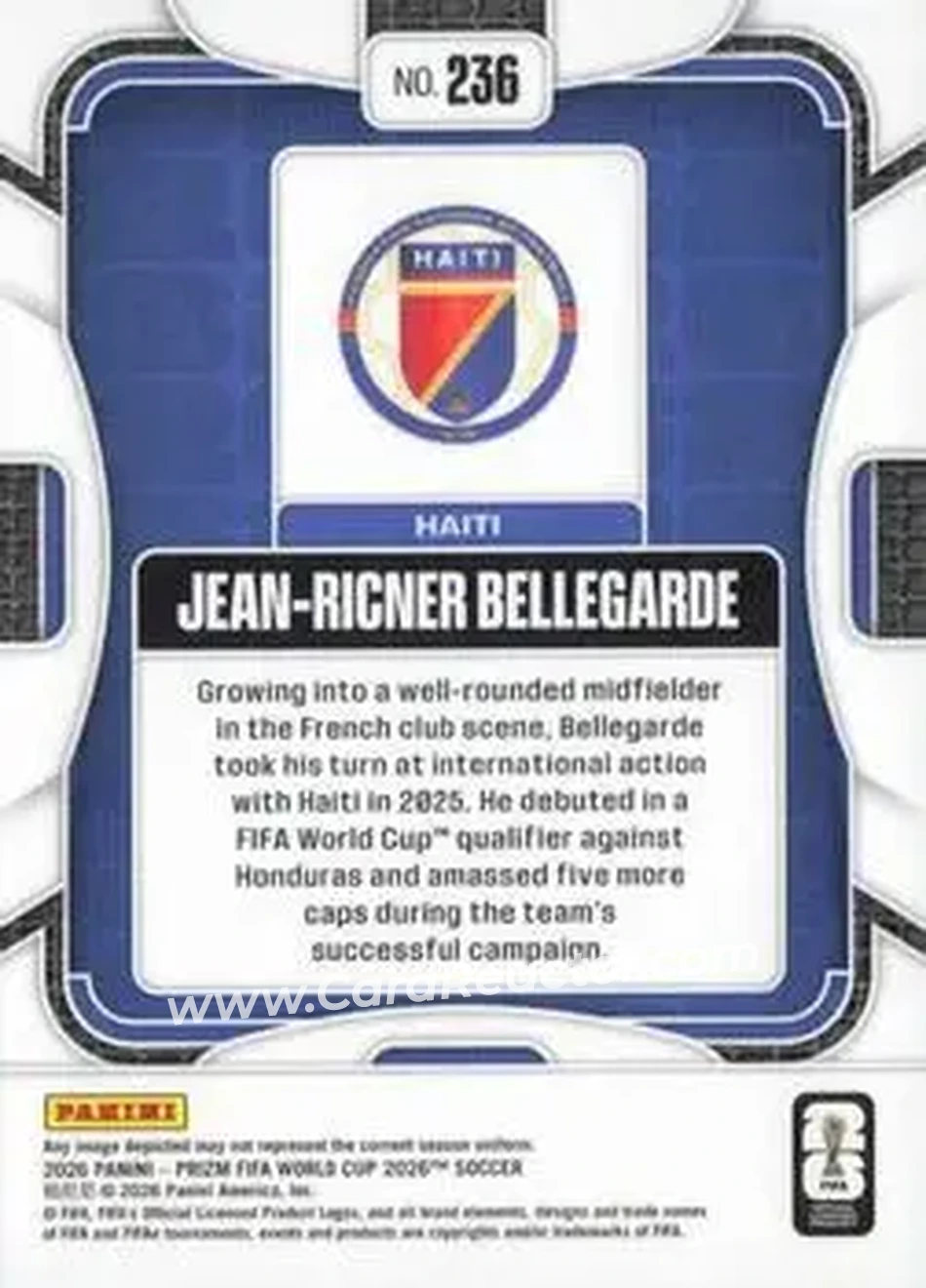 2026 Panini Prizm FIFA World Cup #236 - Jean-Ricner Bellegarde - Haiti - Back