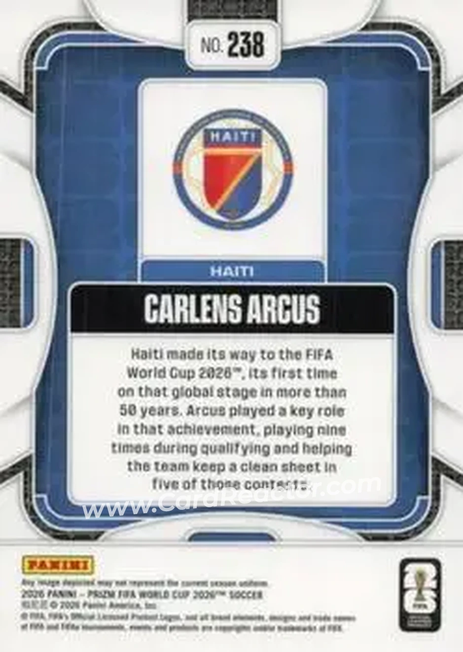 2026 Panini Prizm FIFA World Cup #238 - Carlens Arcus - Haiti - Back