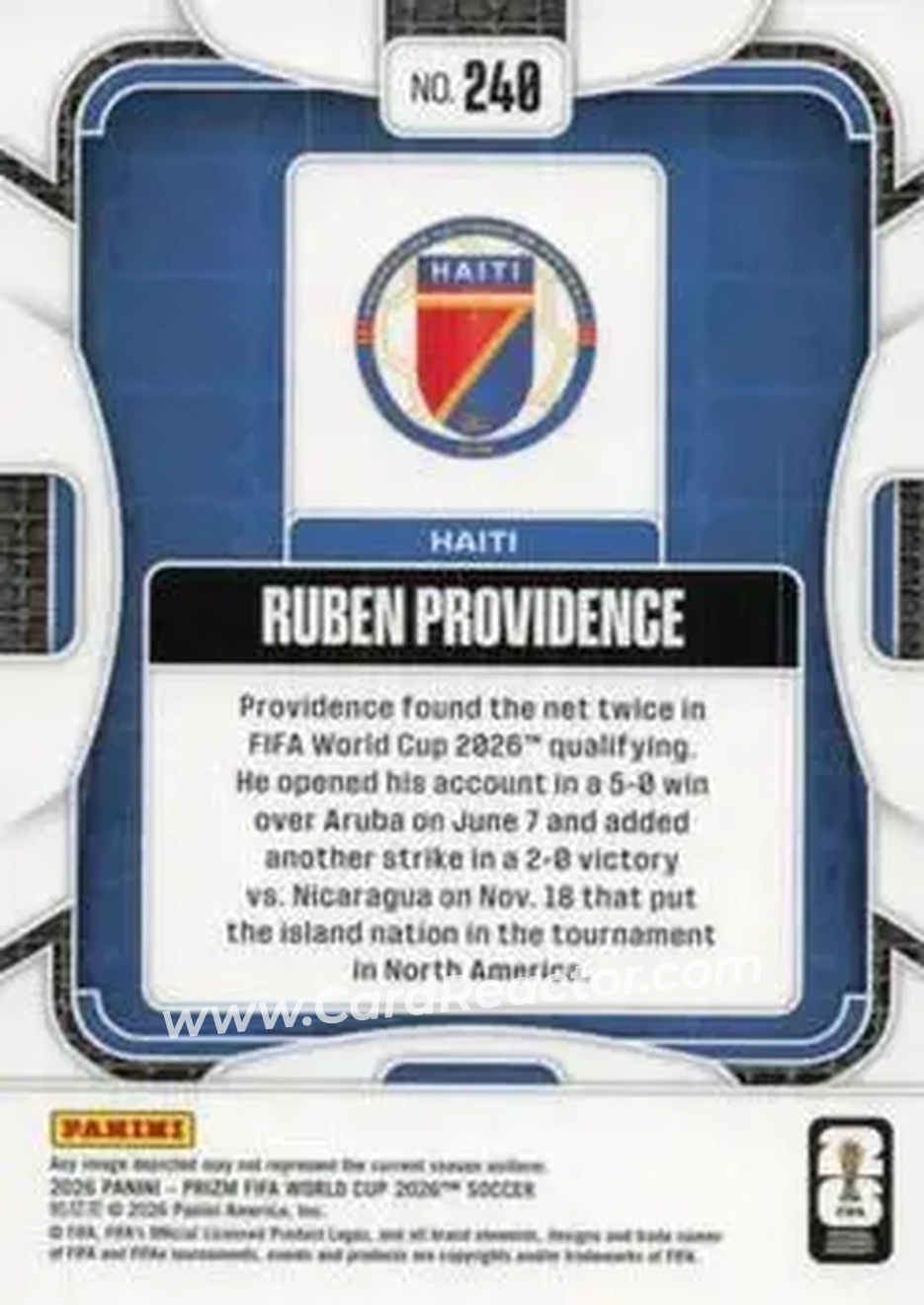 2026 Panini Prizm FIFA World Cup #240 - Ruben Providence - Haiti - Back