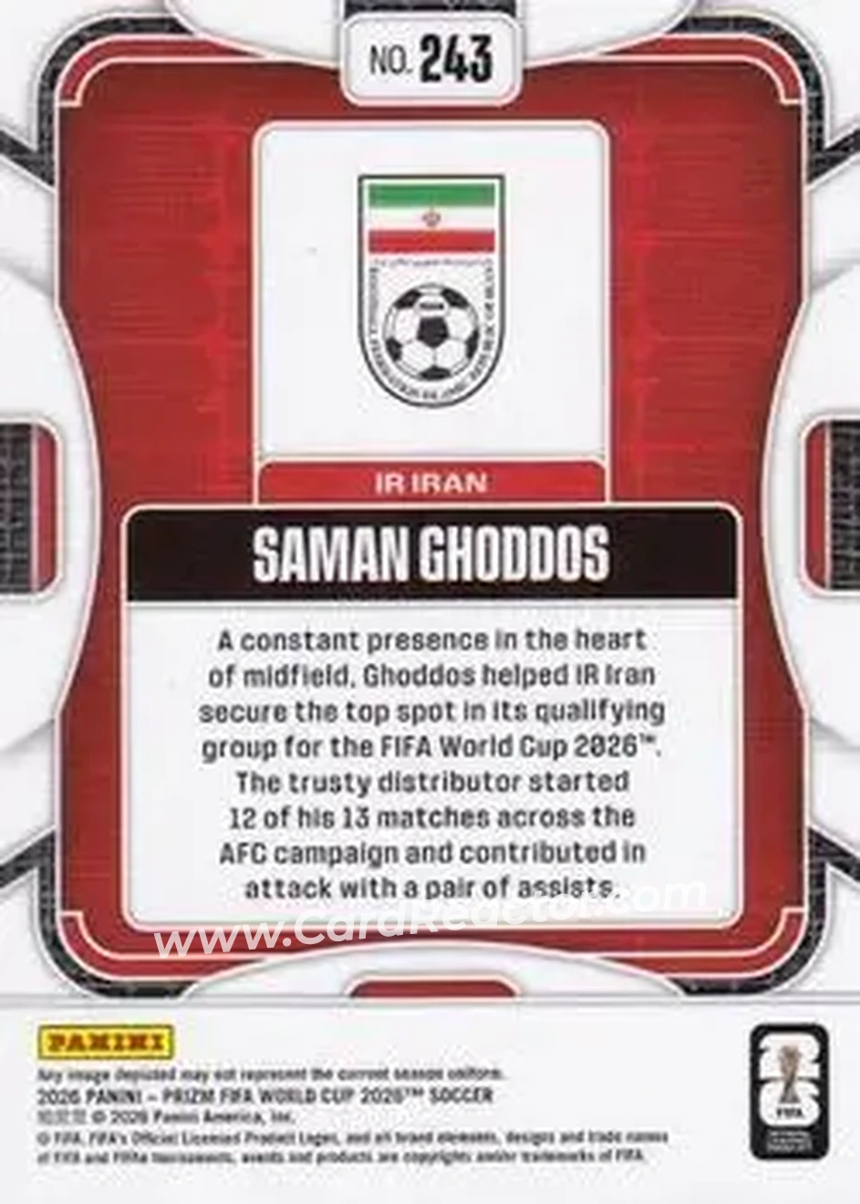 2026 Panini Prizm FIFA World Cup #243 - Saman Ghoddos - Iran - Back