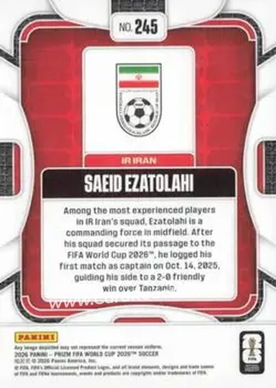 2026 Panini Prizm FIFA World Cup #245 - Saeid Ezatolahi - Iran - Back