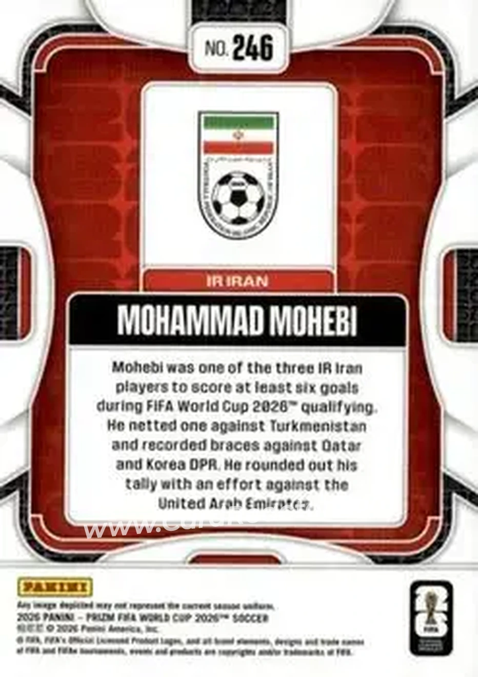 2026 Panini Prizm FIFA World Cup #246 - Mohammad Mohebi - Iran - Back