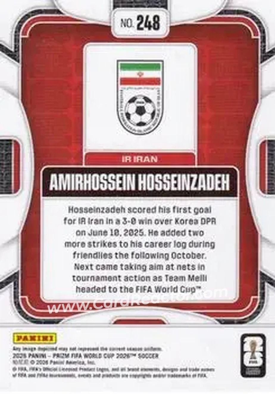 2026 Panini Prizm FIFA World Cup #248 - Amirhossein Hosseinzadeh - Iran - Back