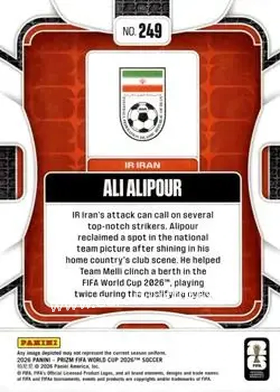 2026 Panini Prizm FIFA World Cup #249 - Ali Alipour - Iran - Back