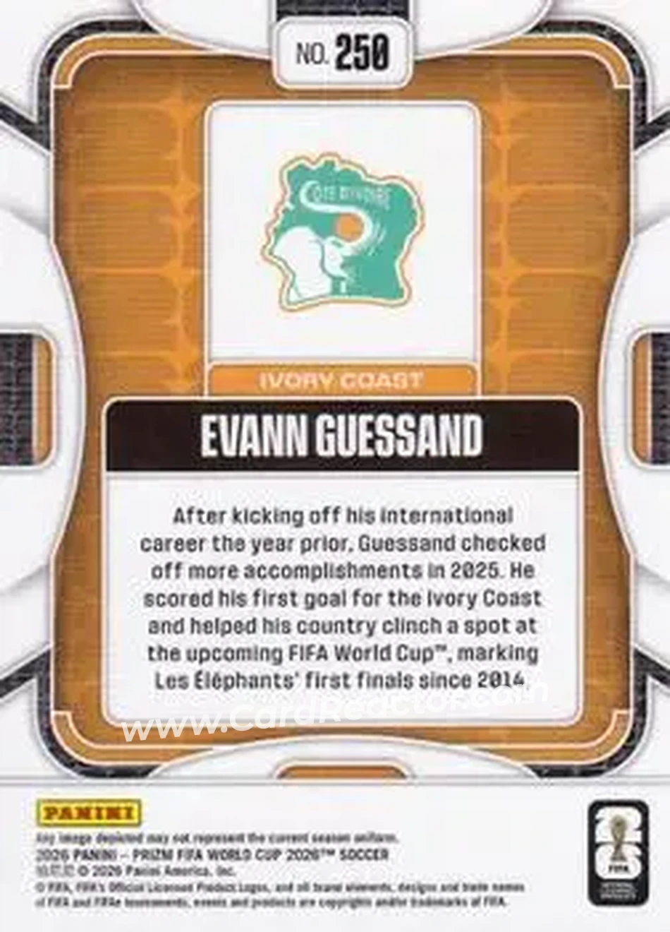 2026 Panini Prizm FIFA World Cup #250 - Evann Guessand - Cote D'Ivoire - Back