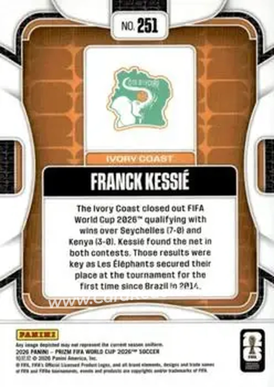 2026 Panini Prizm FIFA World Cup #251 - Franck Kessie - Cote D'Ivoire - Back