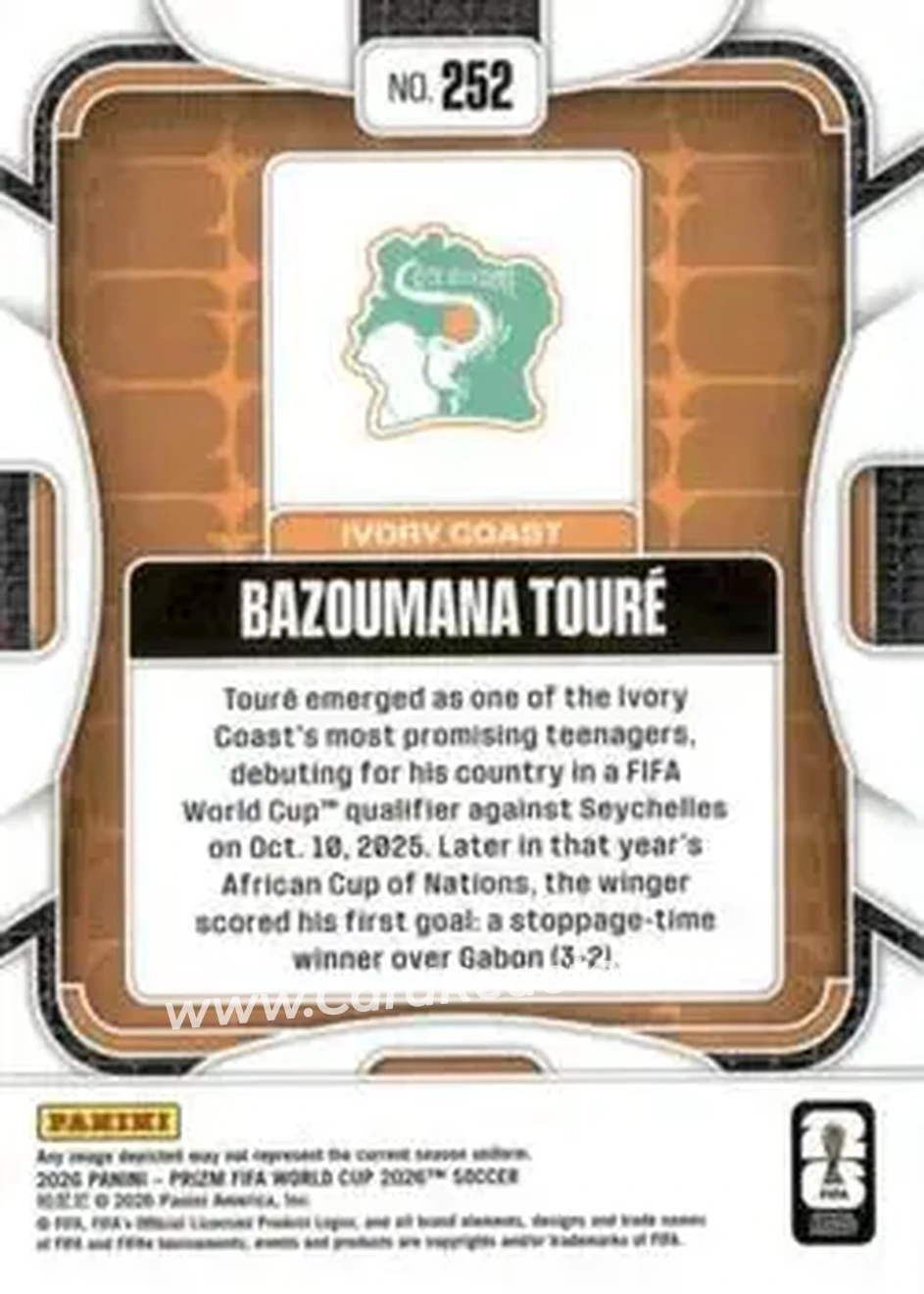 2026 Panini Prizm FIFA World Cup #252 - Bazoumana Toure - Cote D'Ivoire - Back