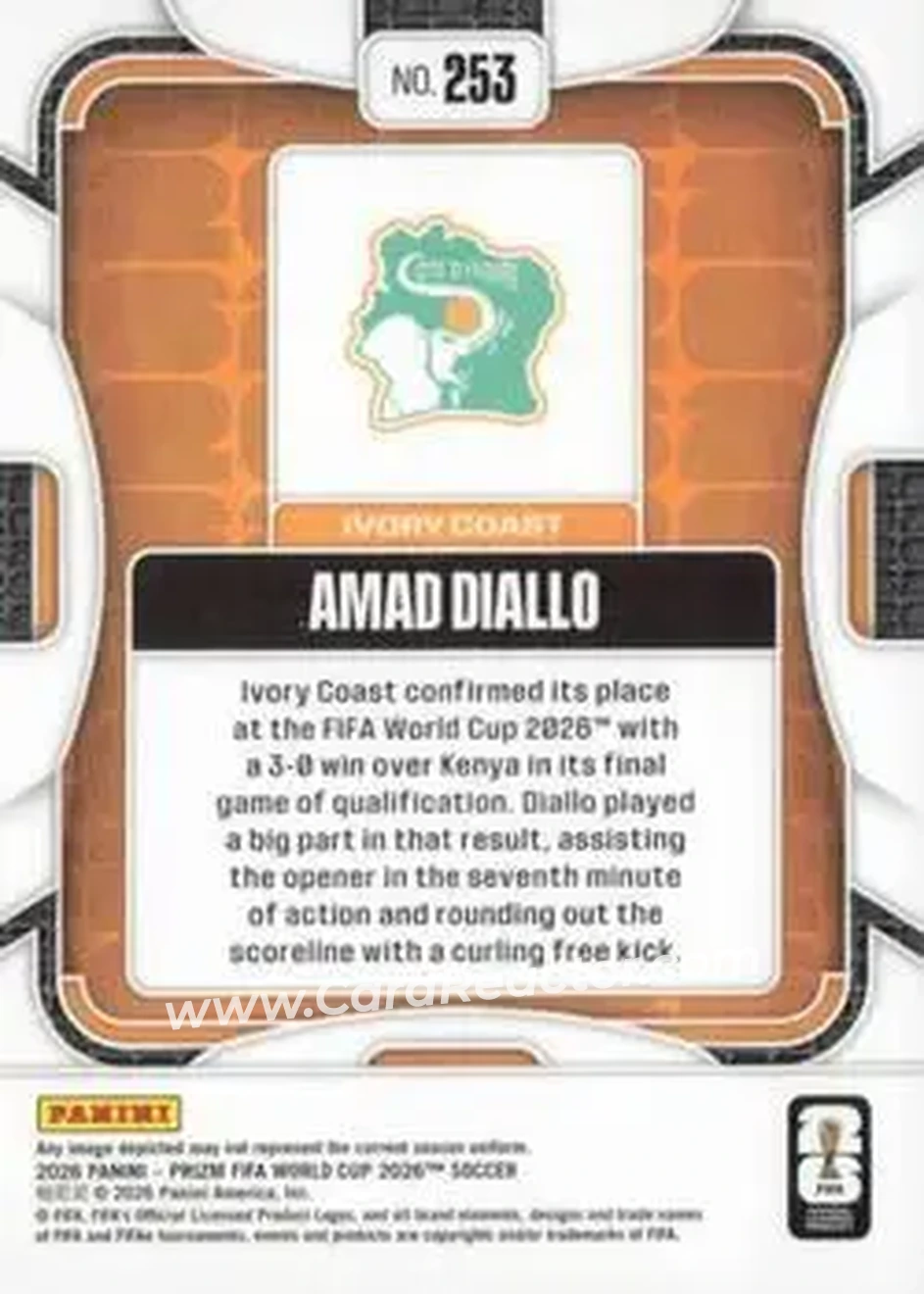 2026 Panini Prizm FIFA World Cup #253 - Amad Diallo - Cote D'Ivoire - Back