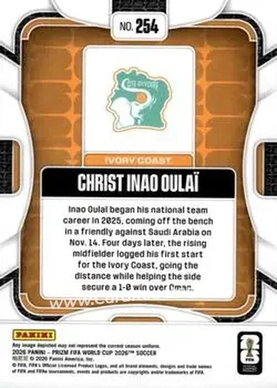 2026 Panini Prizm FIFA World Cup #254 - Christ Inao Oulaï - Cote D'Ivoire - Back
