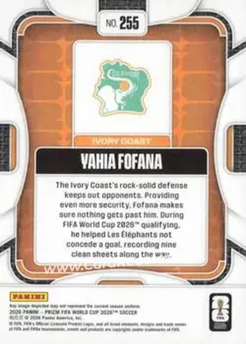 2026 Panini Prizm FIFA World Cup #255 - Yahia Fofana - Cote D'Ivoire - Back