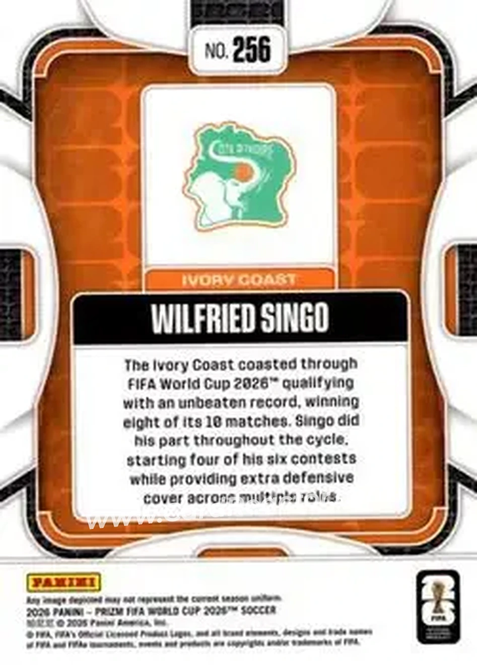 2026 Panini Prizm FIFA World Cup #256 - Wilfried Singo - Cote D'Ivoire - Back