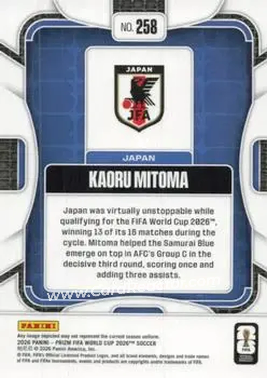 2026 Panini Prizm FIFA World Cup #258 - Kaoru Mitoma - Japan - Back
