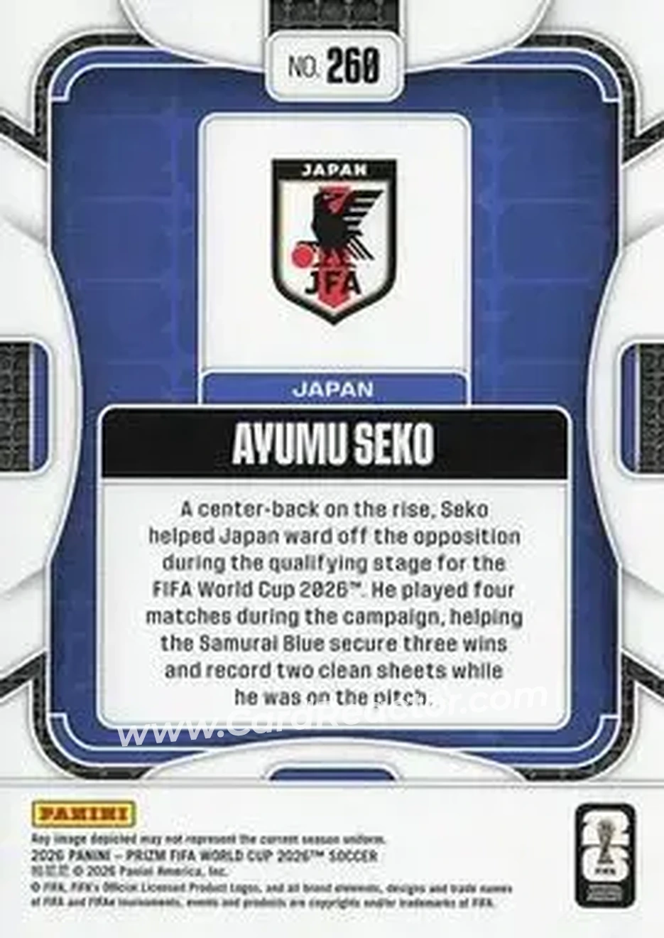 2026 Panini Prizm FIFA World Cup #260 - Ayumu Seko - Japan - Back