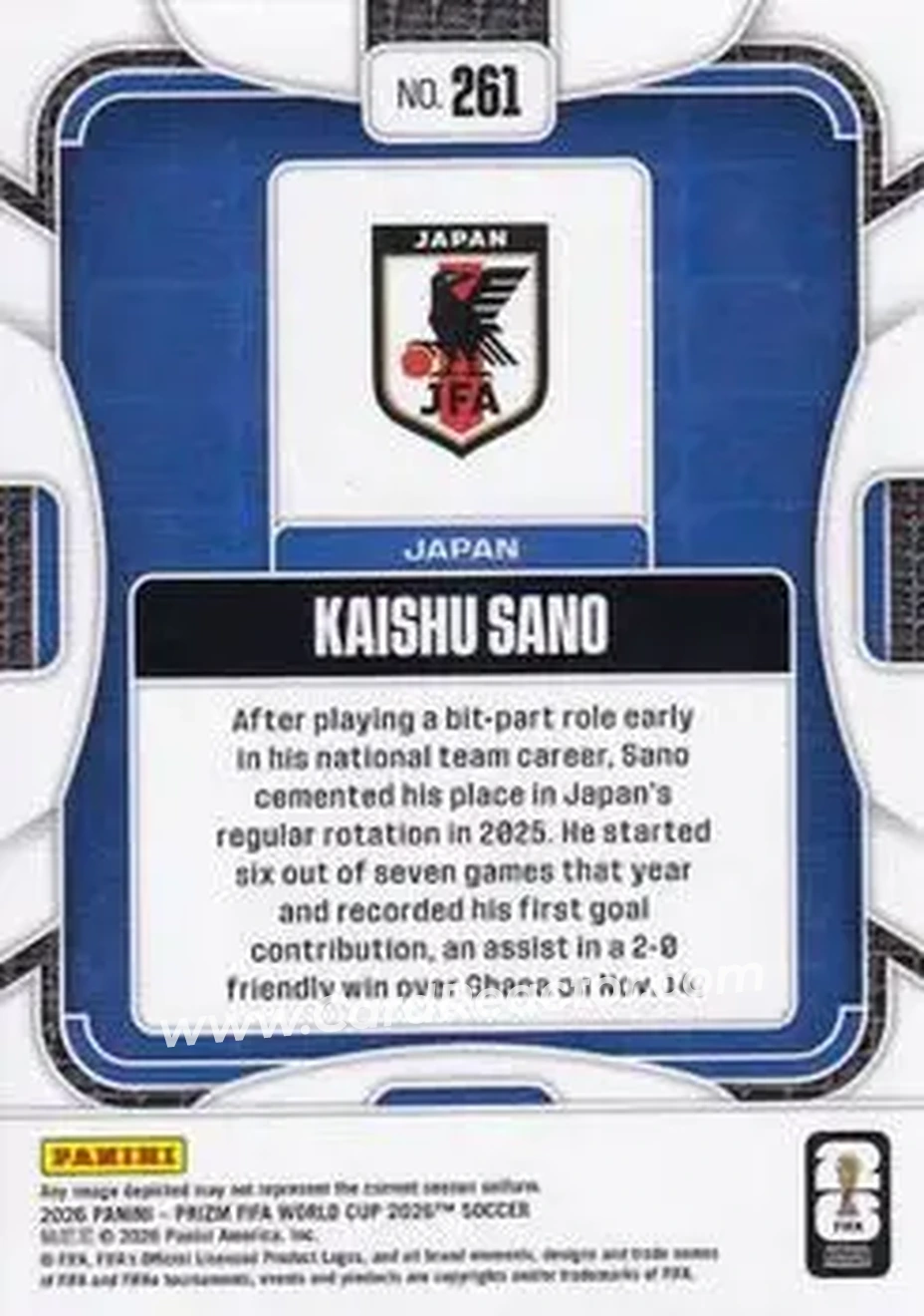 2026 Panini Prizm FIFA World Cup #261 - Kaishu Sano - Japan - Back