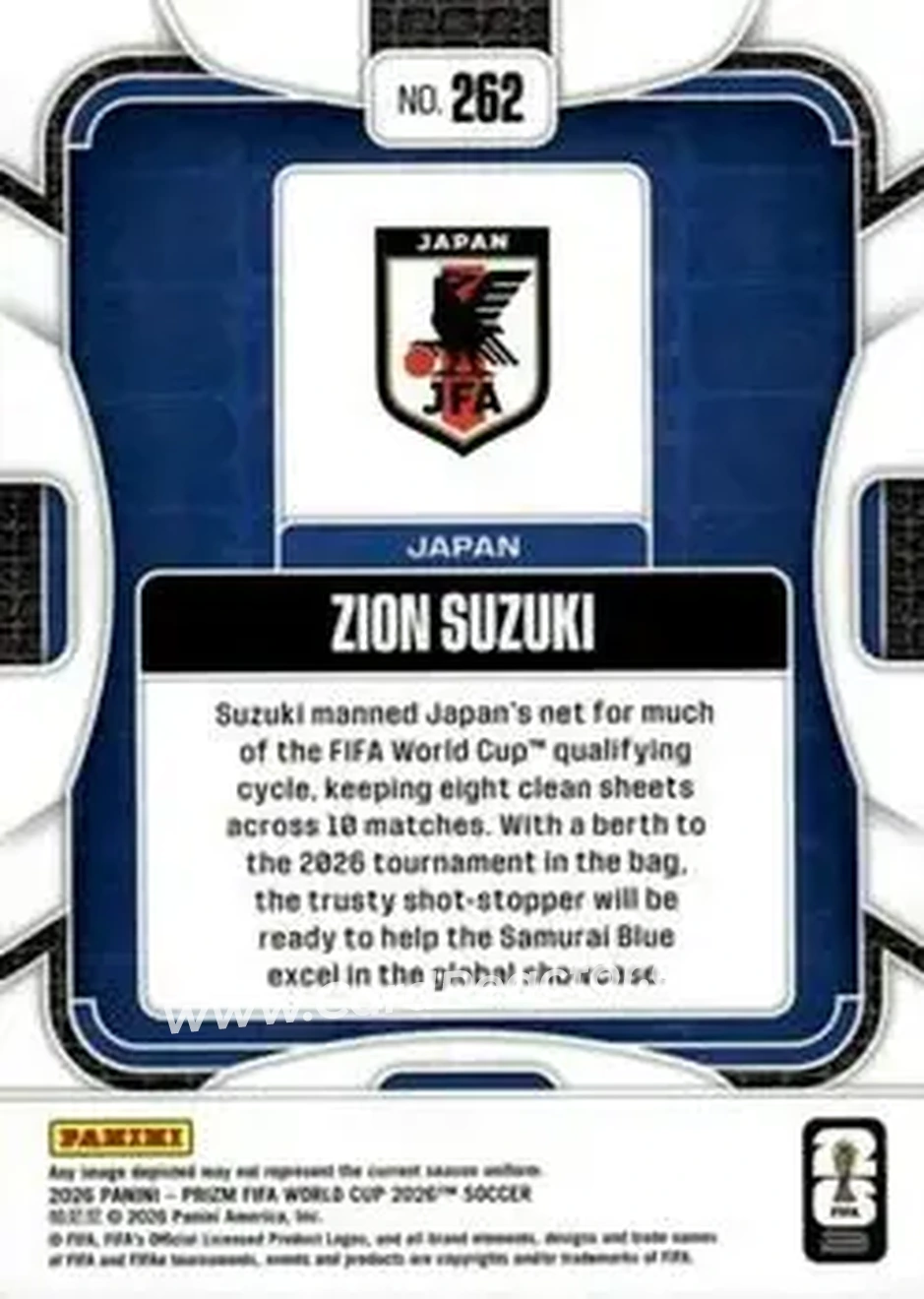 2026 Panini Prizm FIFA World Cup #262 - Zion Suzuki - Japan - Back