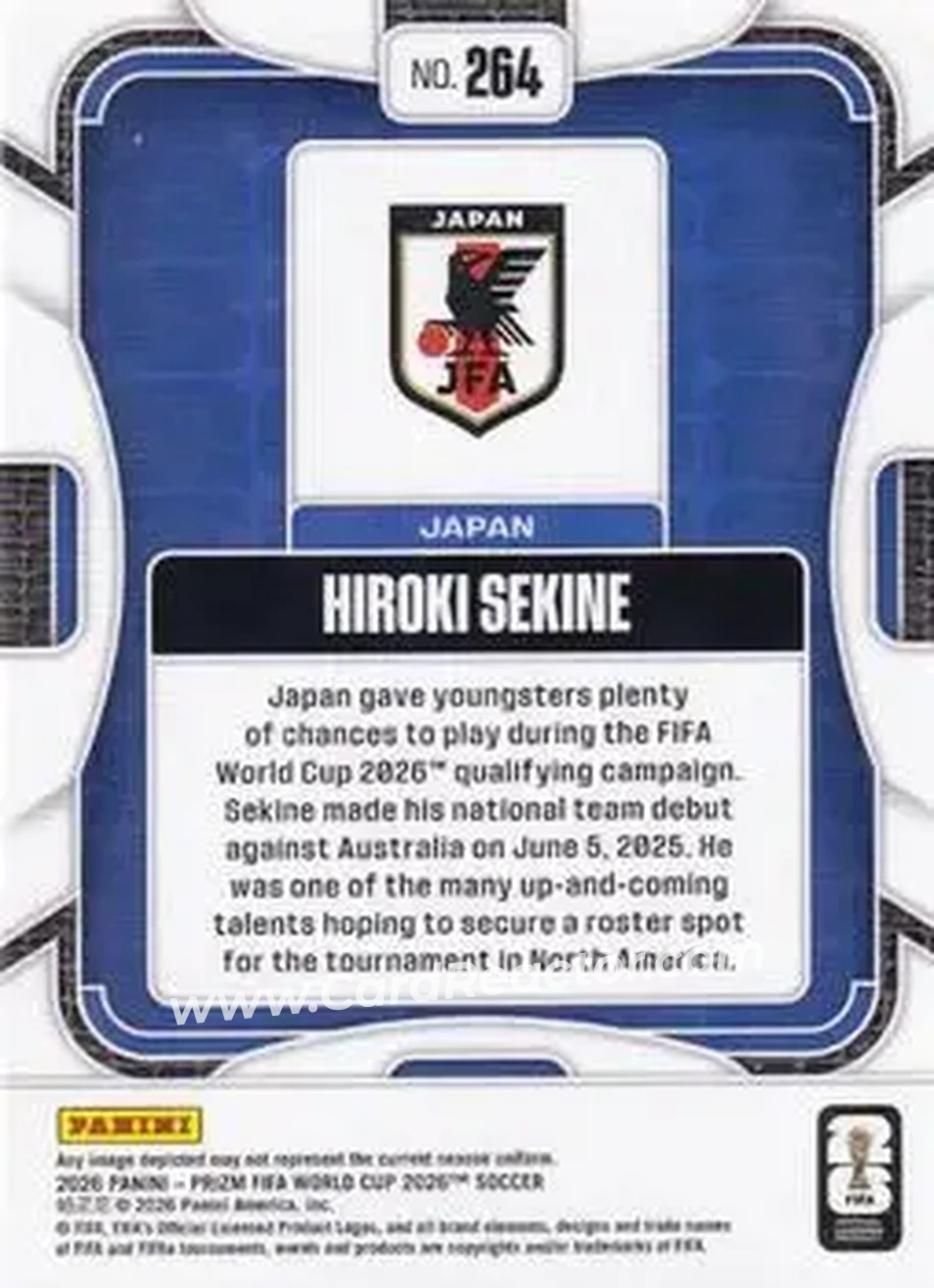 2026 Panini Prizm FIFA World Cup #264 - Hiroki Sekine - Japan - Back