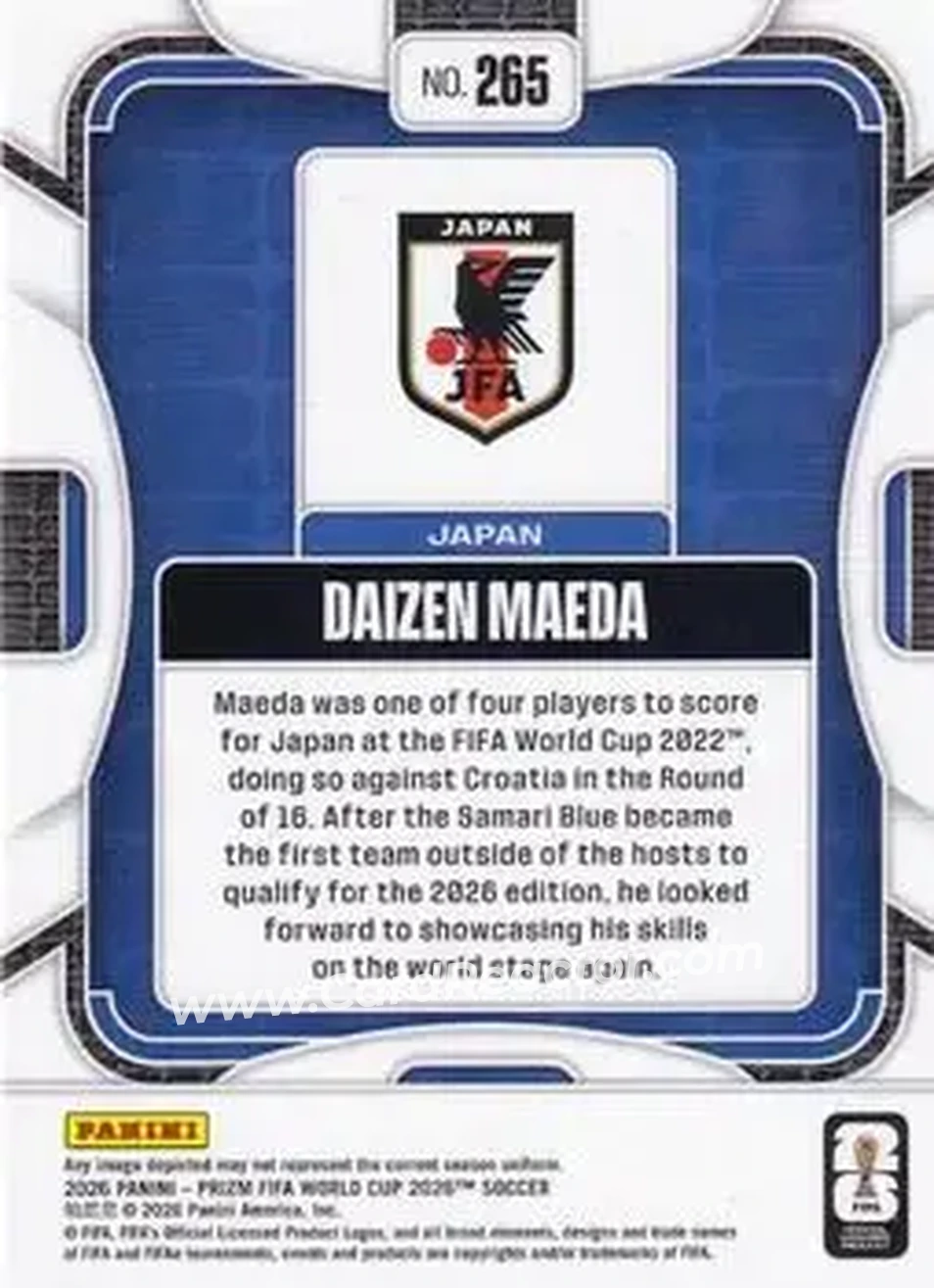 2026 Panini Prizm FIFA World Cup #265 - Daizen Maeda - Japan - Back