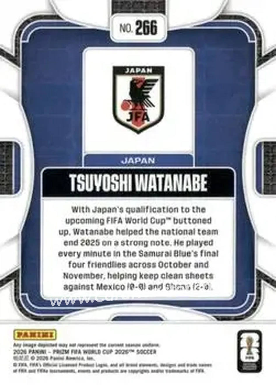 2026 Panini Prizm FIFA World Cup #266 - Tsuyoshi Watanabe - Japan - Back