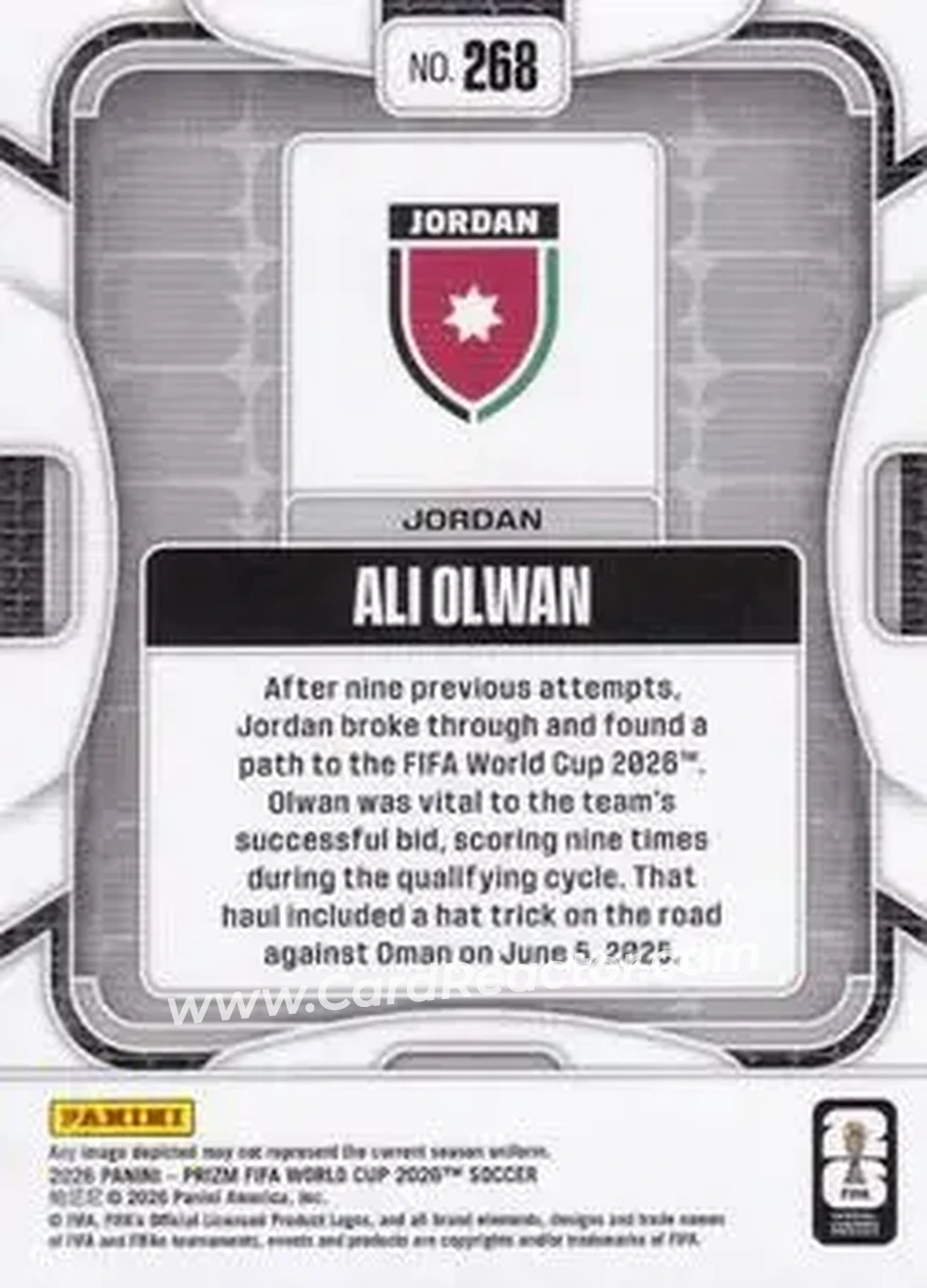 2026 Panini Prizm FIFA World Cup #268 - Ali Olwan - Jordan - Back