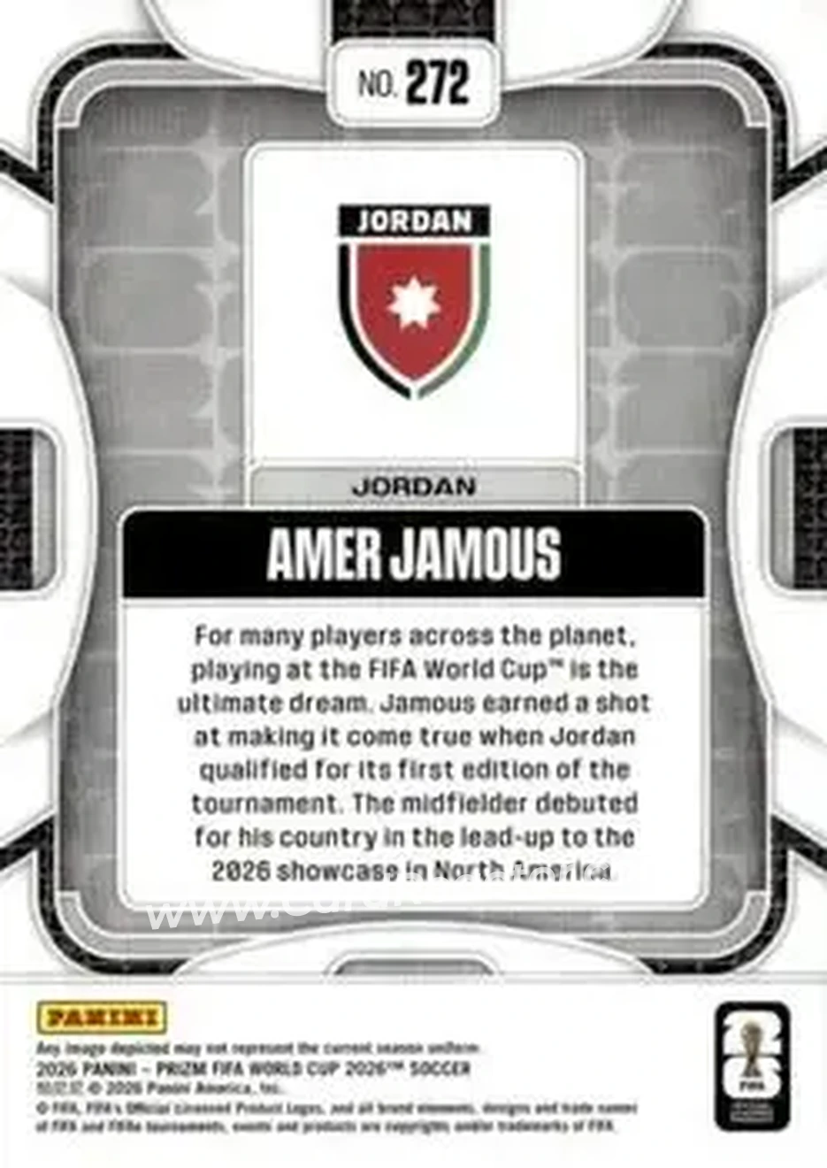 2026 Panini Prizm FIFA World Cup #272 - Amer Jamous - Jordan - Back