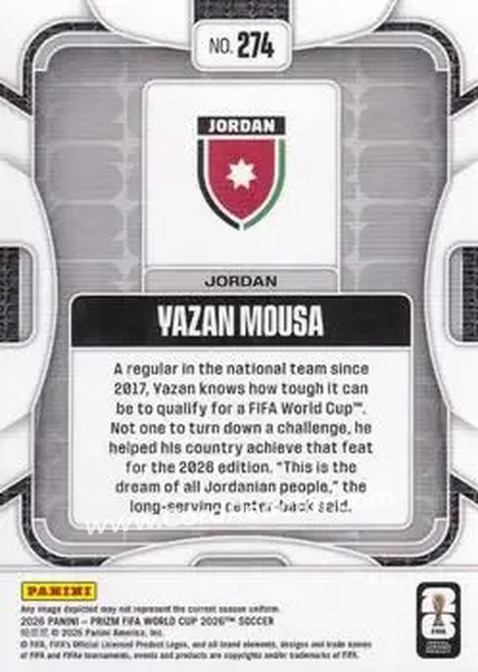 2026 Panini Prizm FIFA World Cup #274 - Yazan Mousa - Jordan - Back