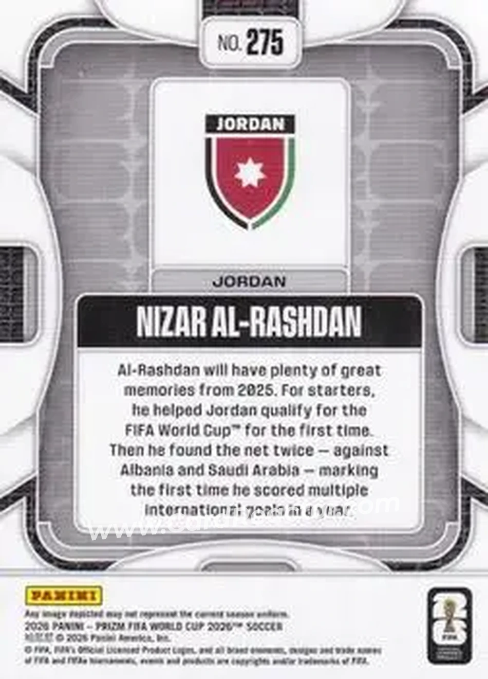 2026 Panini Prizm FIFA World Cup #275 - Nizar Al-Rashdan - Jordan - Back