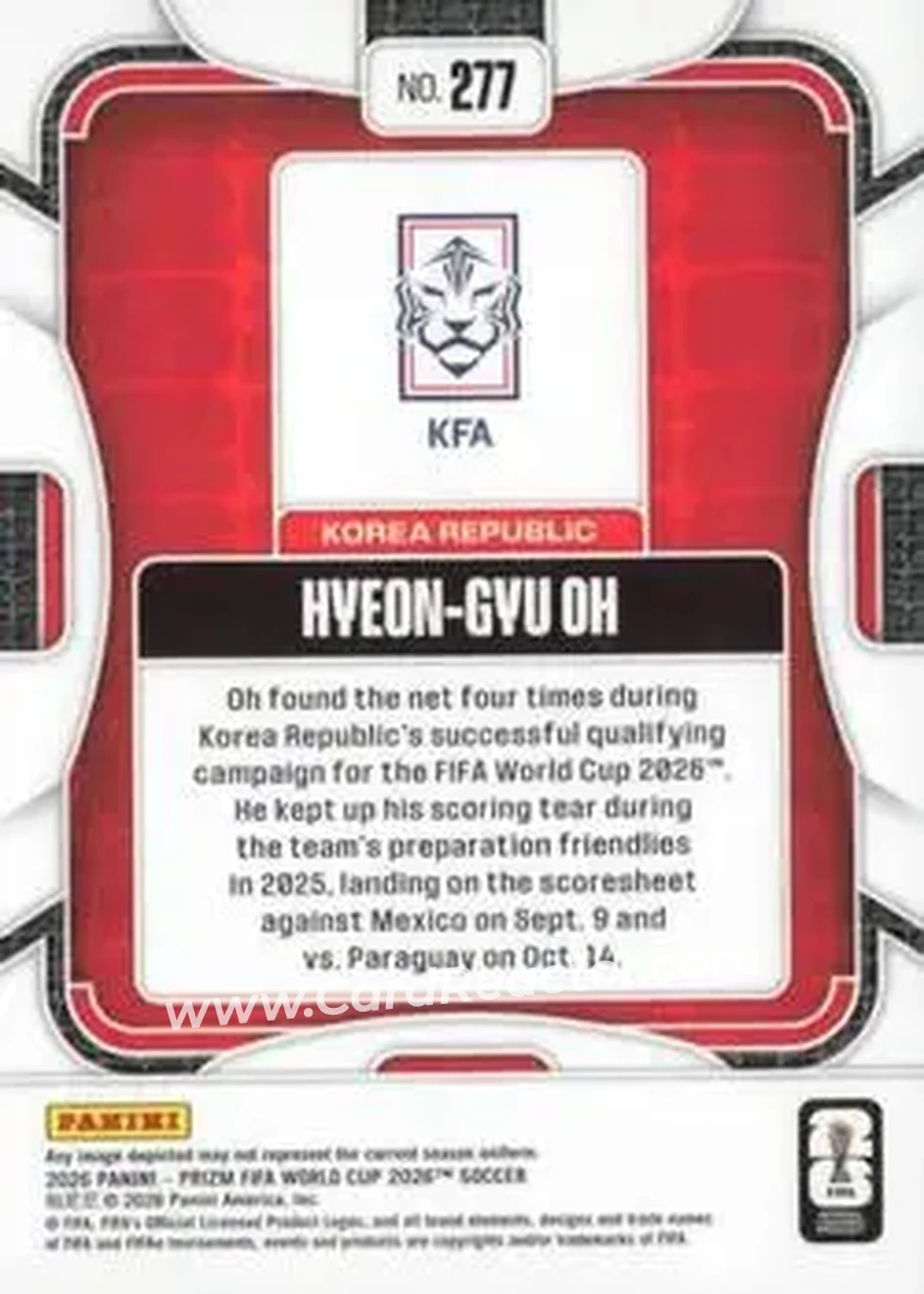 2026 Panini Prizm FIFA World Cup #277 - Hyeon-gyu Oh - Korea Republic - Back
