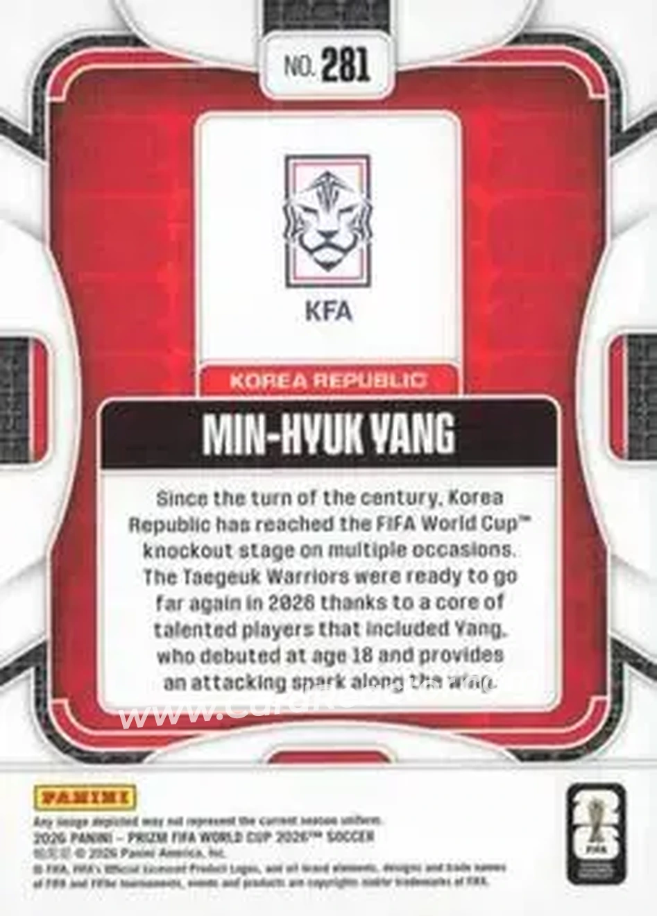 2026 Panini Prizm FIFA World Cup #281 - Min-Hyuk Yang - Korea Republic - Back