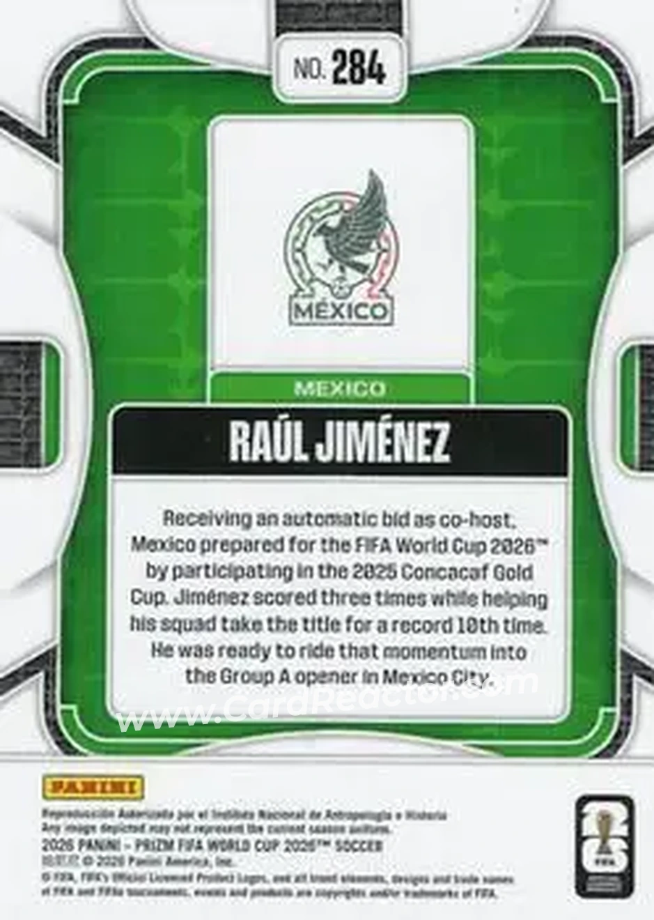 2026 Panini Prizm FIFA World Cup #284 - Raul Jimenez - Mexico - Back