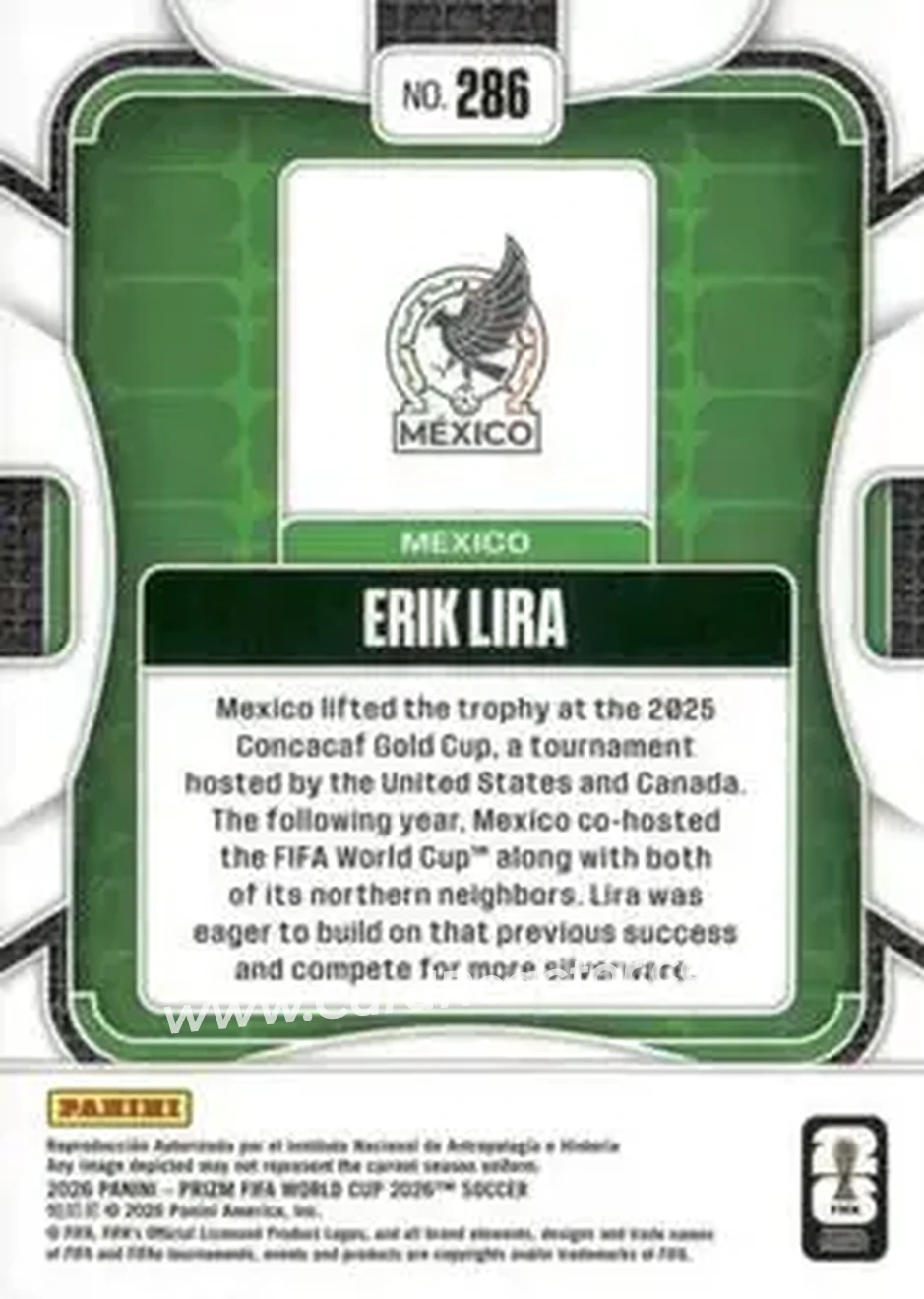 2026 Panini Prizm FIFA World Cup #286 - Erik Lira - Mexico - Back