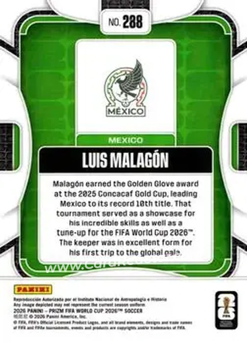 2026 Panini Prizm FIFA World Cup #288 - Luis Malagon - Mexico - Back