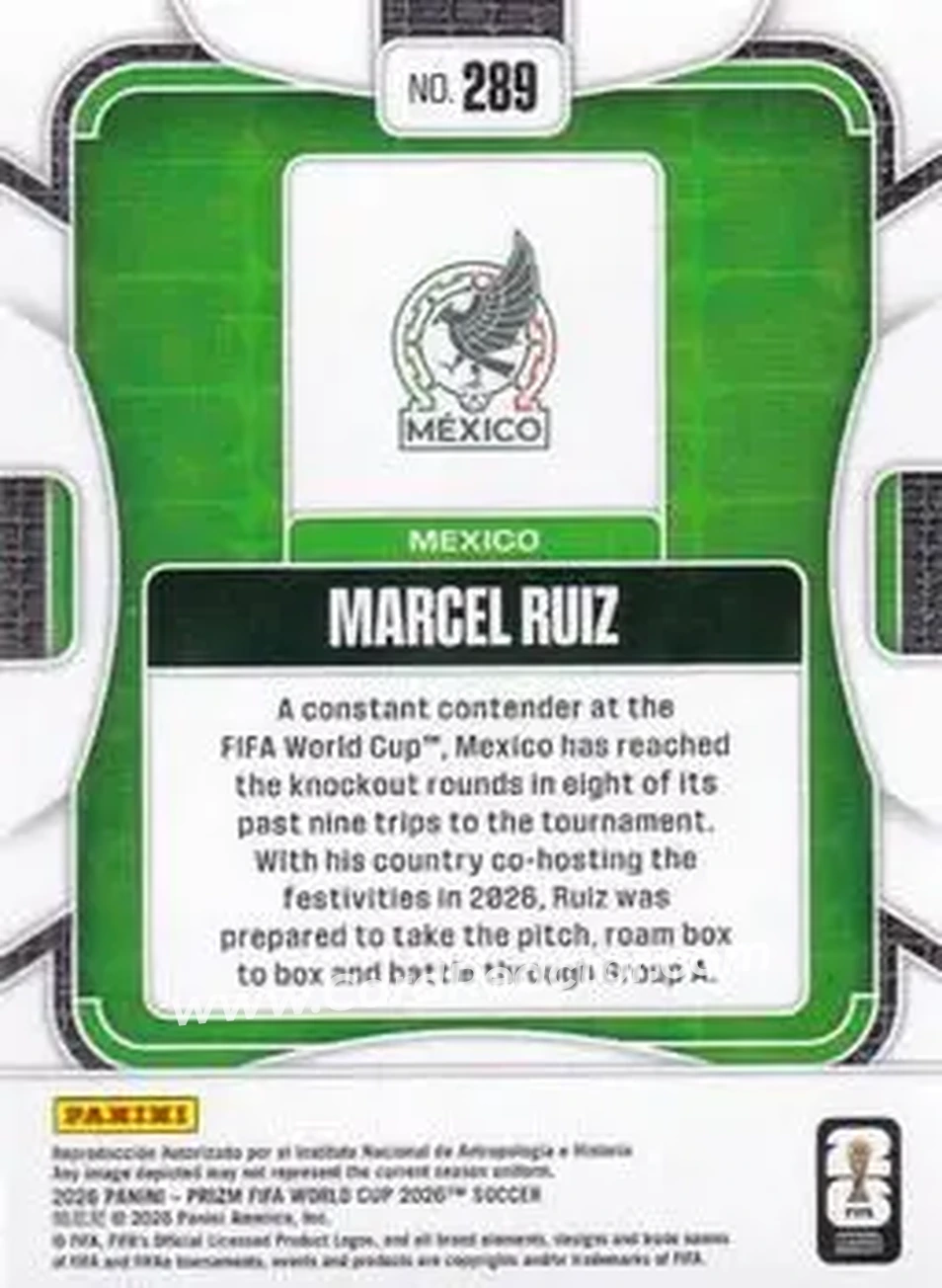 2026 Panini Prizm FIFA World Cup #289 - Marcel Ruiz - Mexico - Back