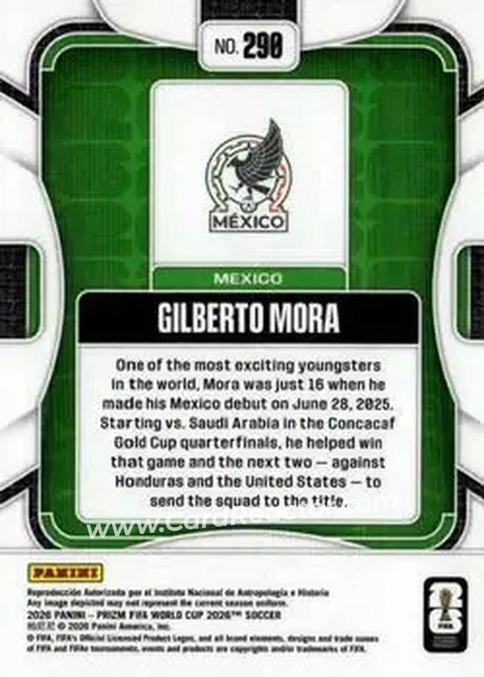 2026 Panini Prizm FIFA World Cup #290 - Gilberto Mora - Mexico - Back
