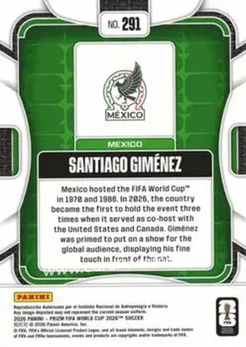 2026 Panini Prizm FIFA World Cup #291 - Santiago Gimenez - Mexico - Back