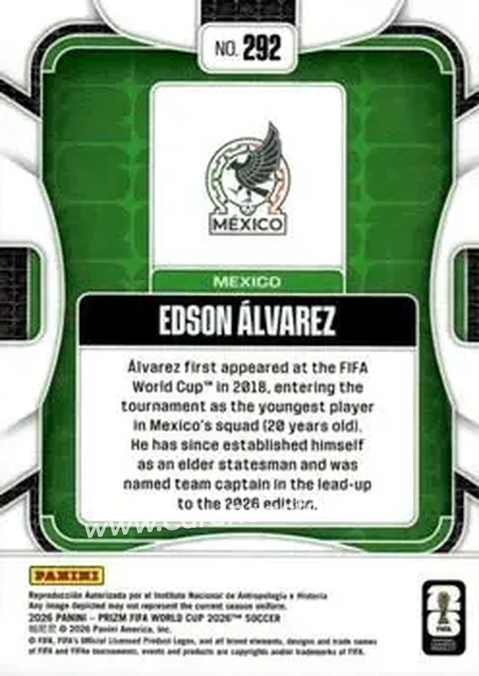 2026 Panini Prizm FIFA World Cup #292 - Edson Alvarez - Mexico - Back