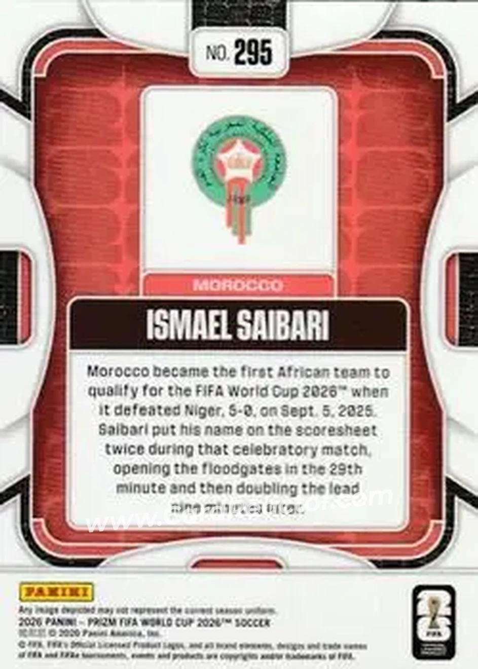 2026 Panini Prizm FIFA World Cup #295 - Ismael Saibari - Morocco - Back